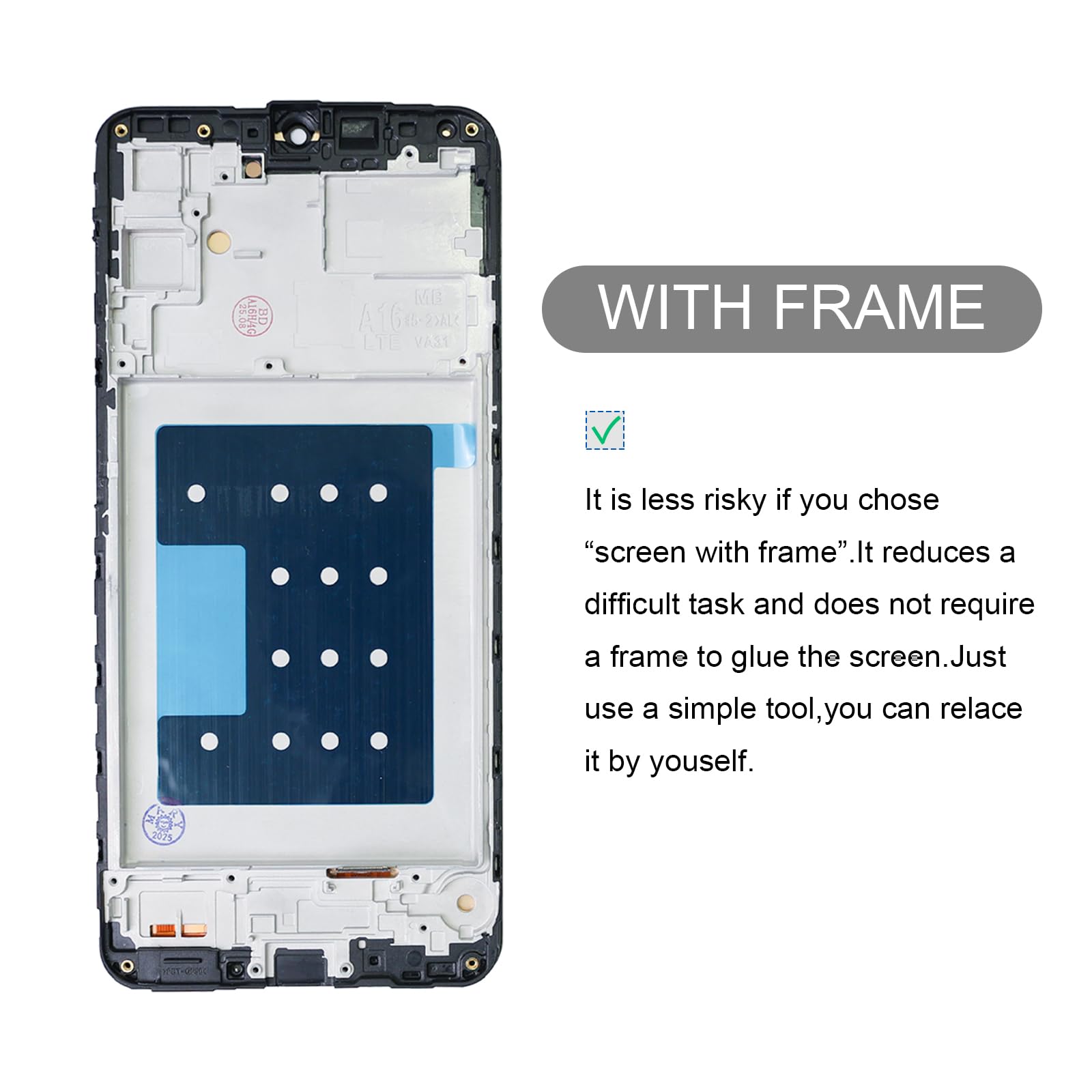 Dinow Schermo per Samsung Galaxy A16 4G SM-A165F, SM-A165M, Schermo di Ricambio per Samsung Galaxy A16 LCD Touch A165 Digitalizzatore con cornice (con strumento di riparazione)
