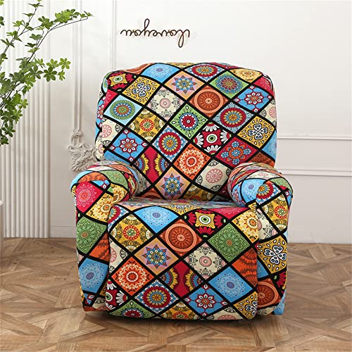 Highdi Copripoltrona Relax Reclinabile Completo 4-Pezzo Fodera per Poltrona Elasticizzato 1 Posto con Tasche, Coprisedile Poltrona Geometria Lavabile Antiscivolo Copripoltrona (Mandala)