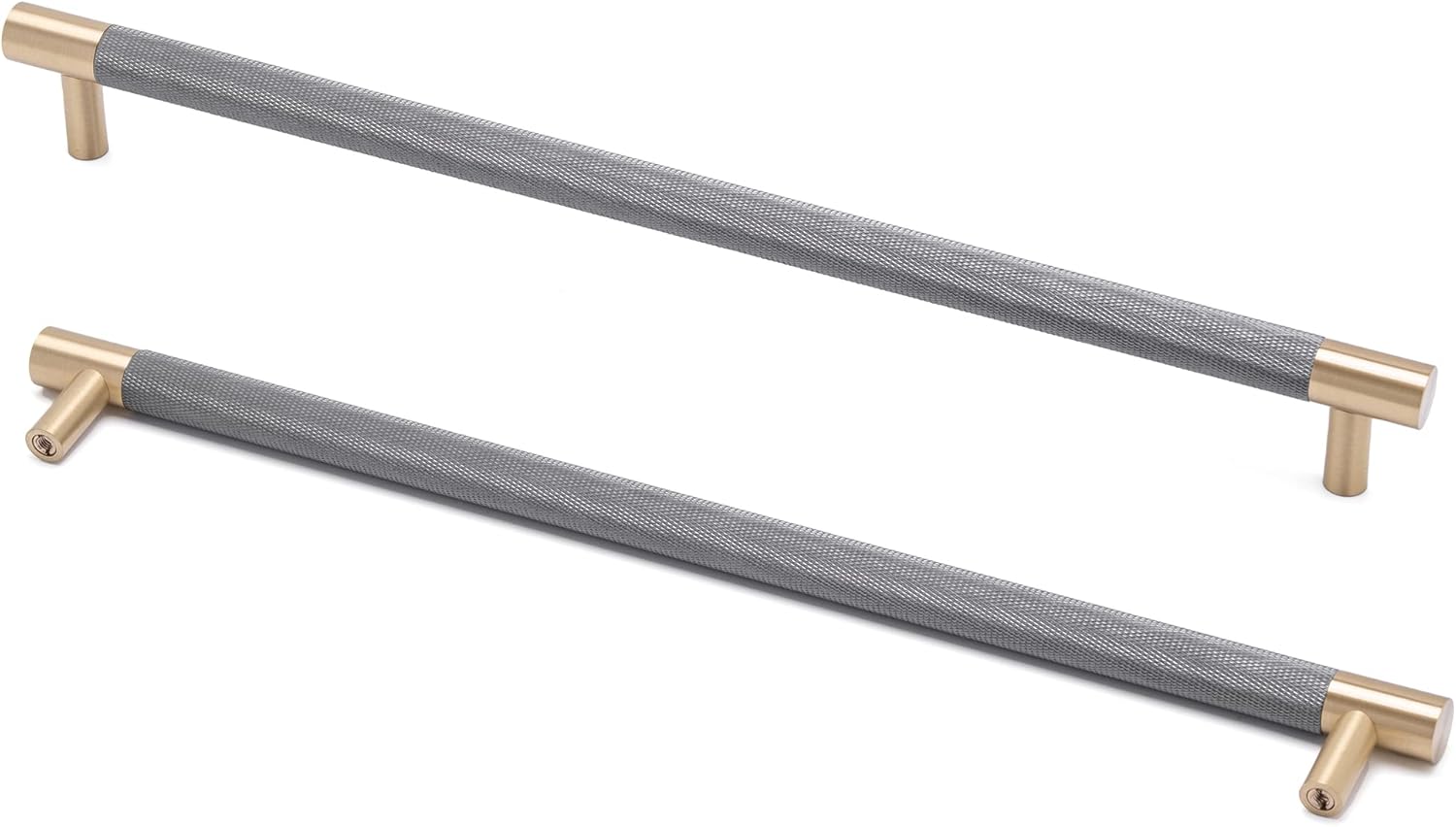 Linkaa Grey and Gold Knurled Cabinet Handles Kitchen Bedroom Drawer Pulls Gold, Brass Dresser Pulls and Knobs for Kitchen Cabinets Vanity Bar Handles Antique Brass (Hole Centers:320mm(12.5''),5 Pack)