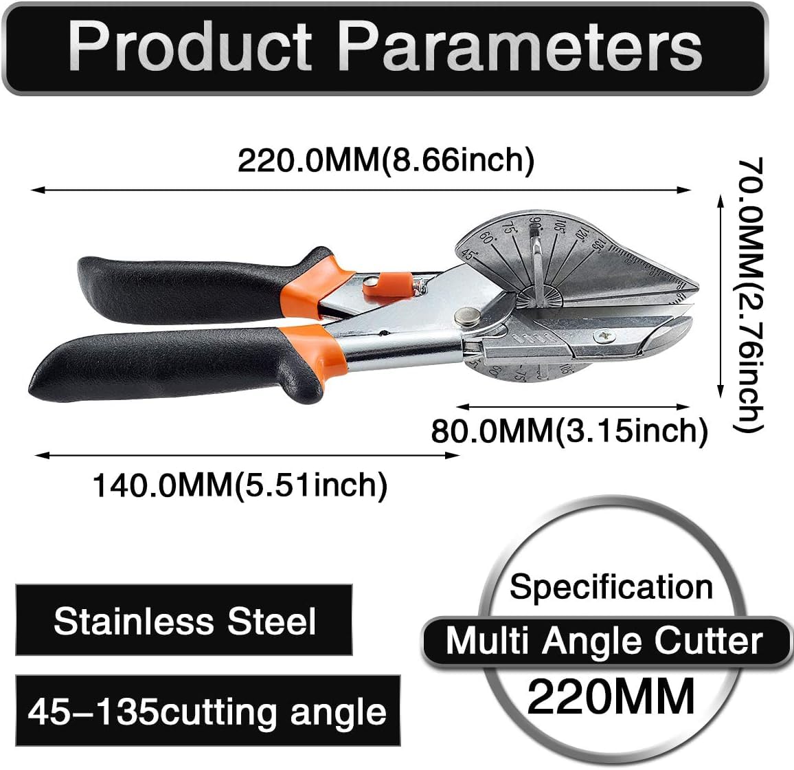 HOHXEN 45°, 135° Angle Miter Shear Cutter, Multi-Function Trunking Scissors - Image 2
