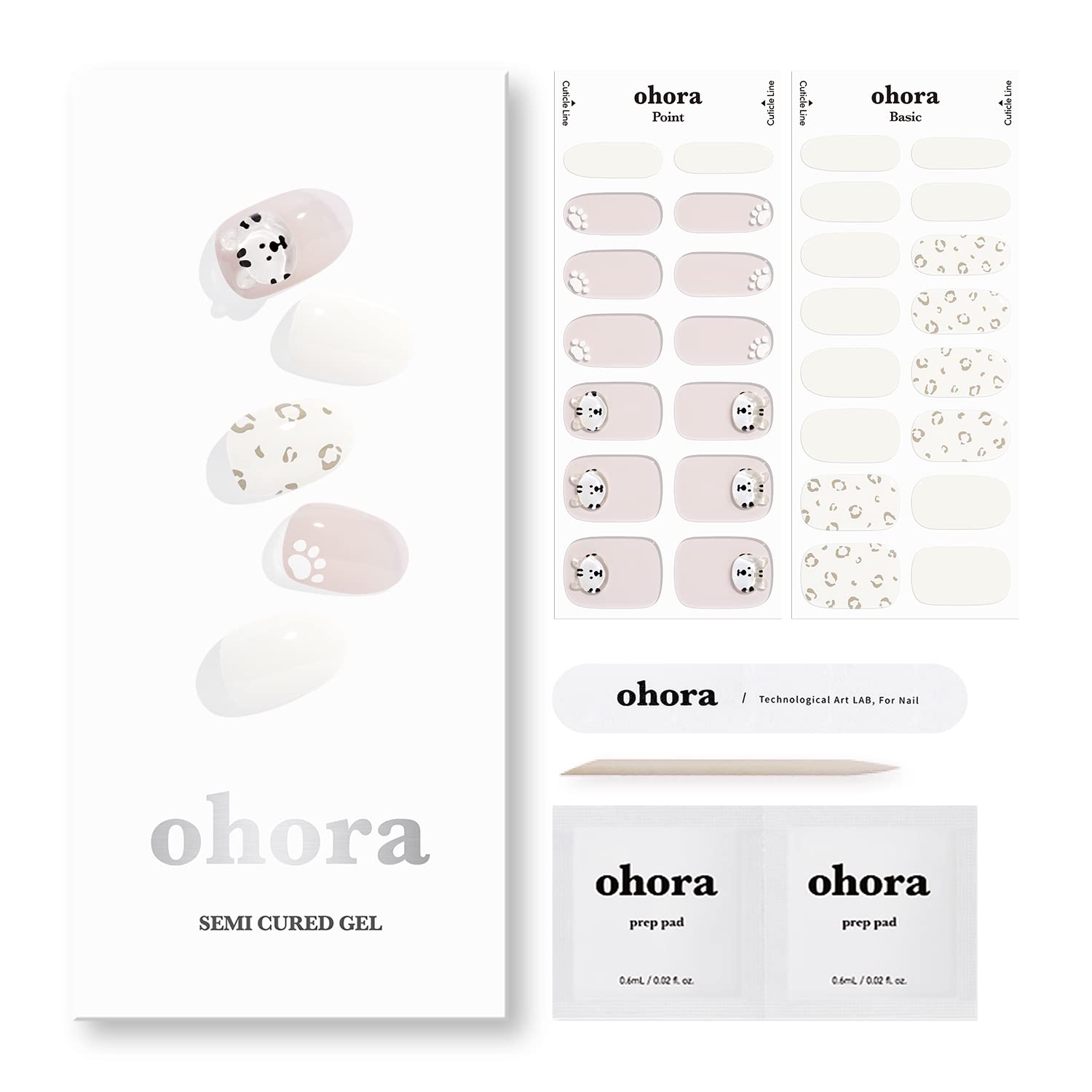 ohora Semi Cured Gel Nail Strips (N Cream Tiger) - Works with Any Nail Lamps, Salon-Quality, Long Lasting, Easy to Apply & Remove - Includes 2 Prep Pads, Nail File & Wooden Stick - Jewel - Gemstone