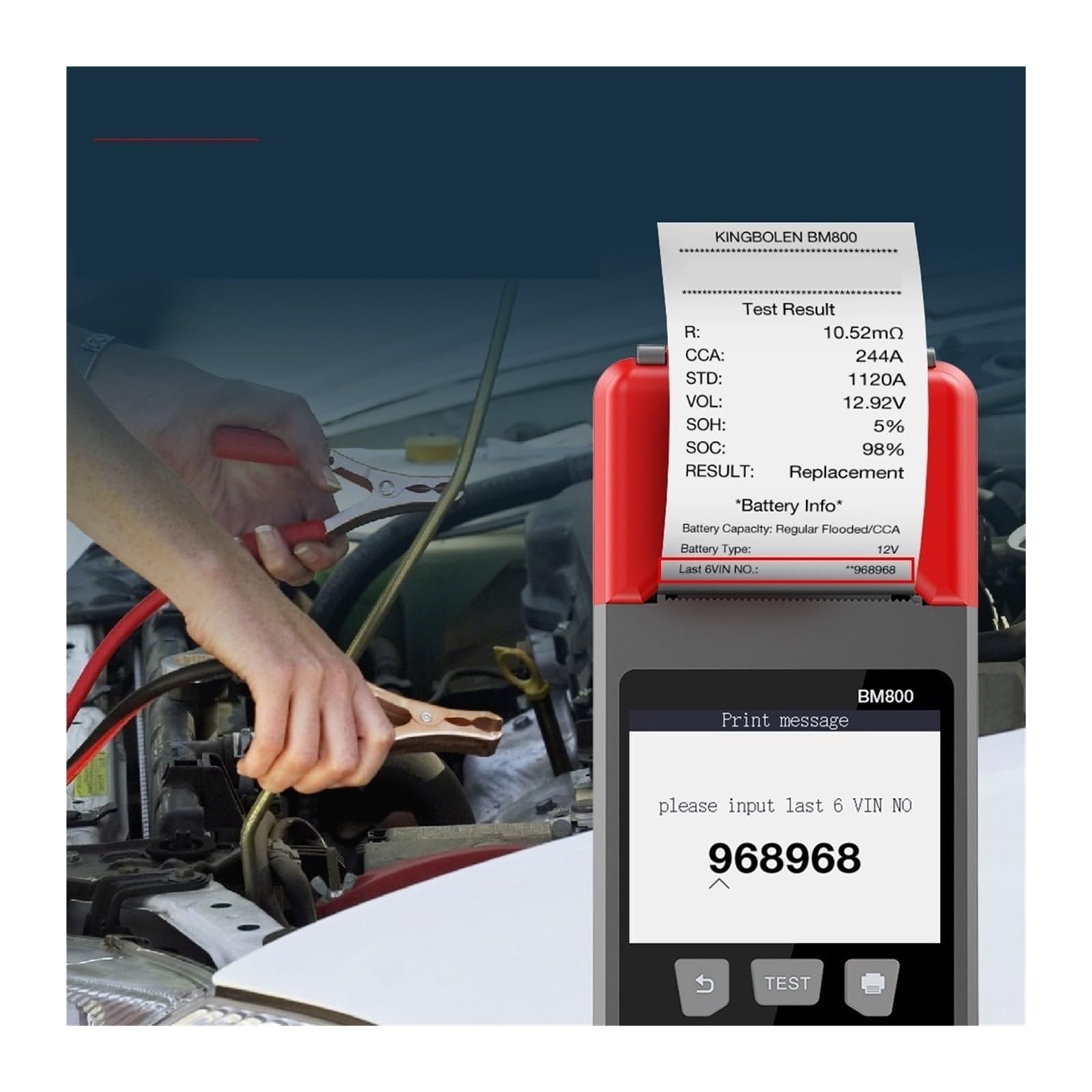 Probador de batería, BM800 Probador profesional de batería automóvil | Ofrece prueba de voltaje, análisis de capacidad; ideal para baterías de coches, camiones y motos.