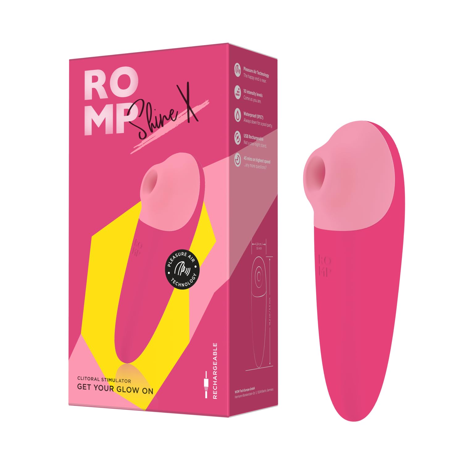 Romp Shine X Succionador de Clítoris feminino | Vibrador mujer con 10 Niveles de Intensidad | Juguetes eróticos para pareja sexuales | Resistente al Agua | Rosa