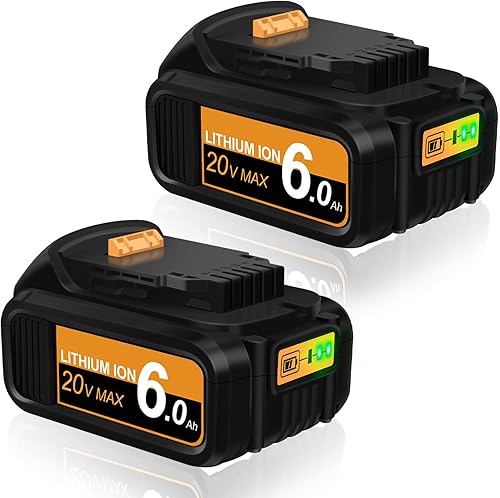 FEOTDN Paquete de 2 baterías de repuesto de litio de 6.0 Ah de 20 voltios para Dewalt 20 V DCB206 DCB200 DCB204 DCB203 DCB207 DCB207, con indicador