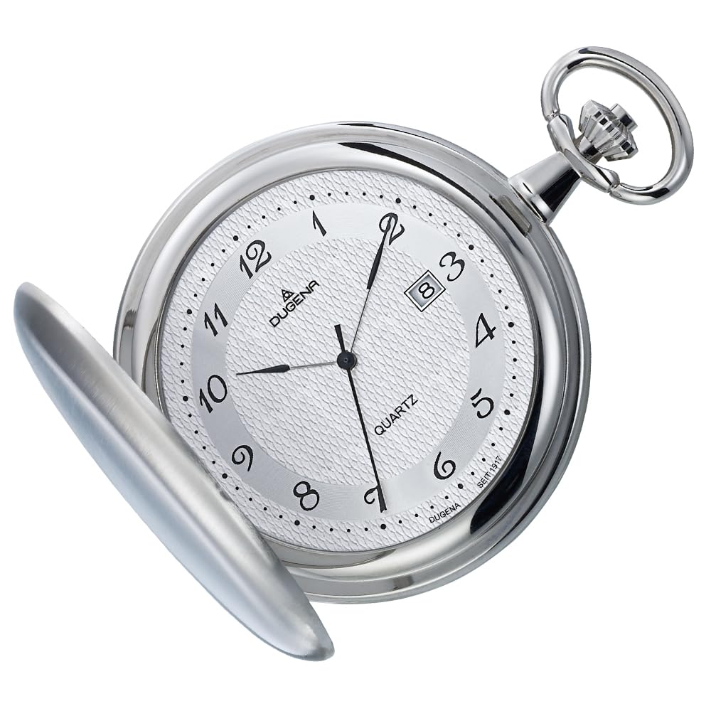 DUGENA Savonette Taschenuhr Herren 4460301-1, Quarzwerk, Datumsanzeige, klassisches Design, Metallgehäuse, inklusive 30 cm Kette