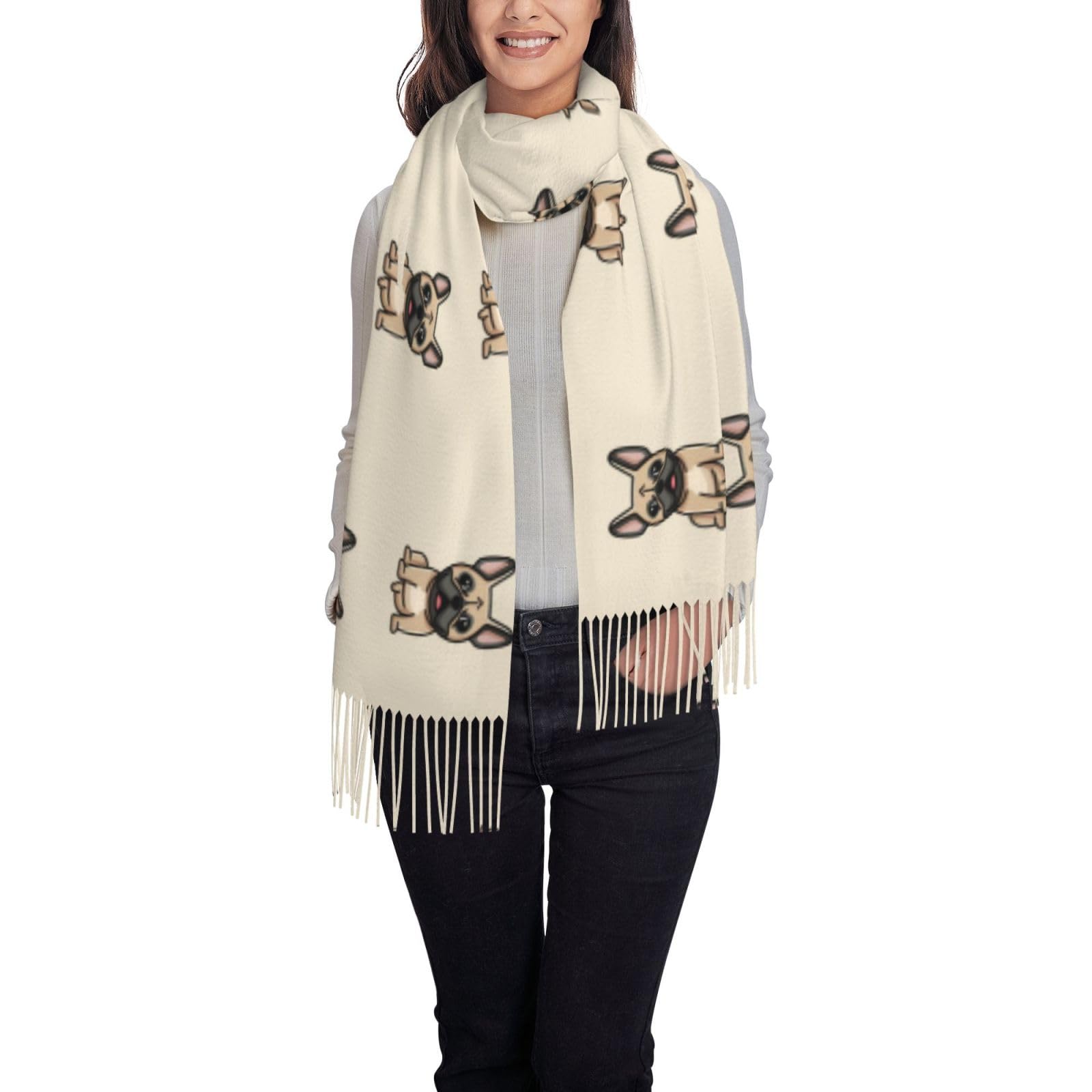 Fjqwklf Unisex As Pic Shawl Wraps For Women, French Bulldog Scarf For Women, Ladies Scarves, Large Soft Winter Warm Scarves