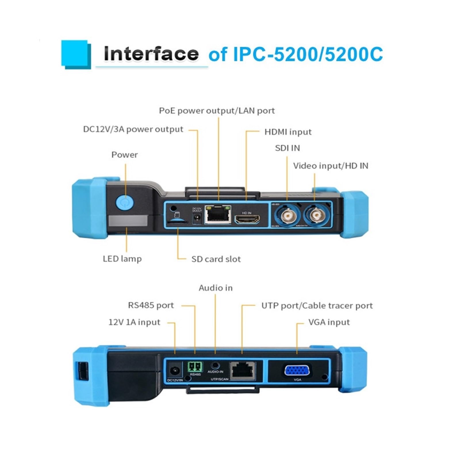 CCTV Tester, IPC-5200C Plus CCTV IPC Tester 8MP AHD CVI TVI SDI Kamera 12MP IP Mit Touchscreen Display VGA Eingang(5200C Plus)
