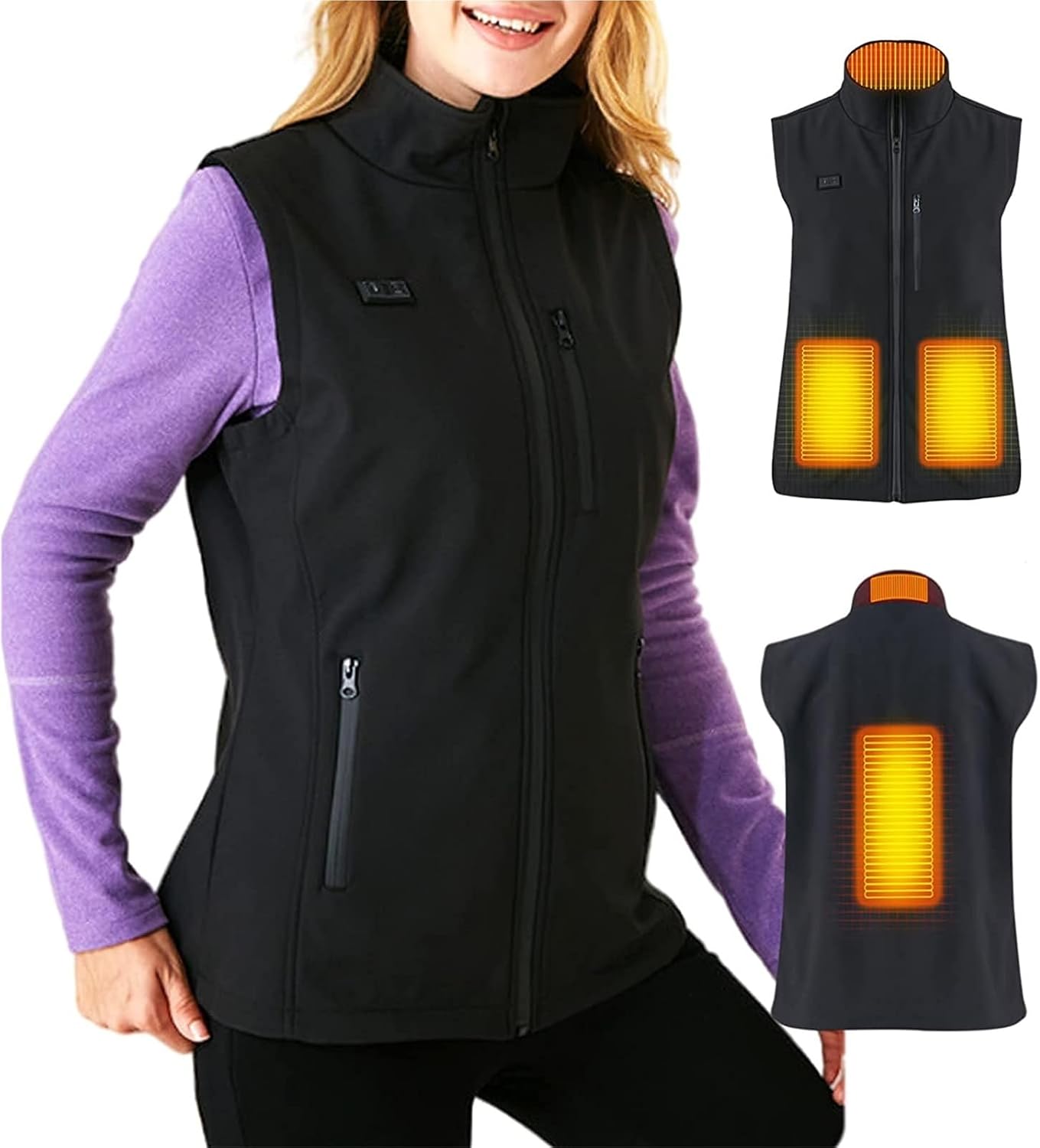 USB Electric Heating Vests for Outdoor, Warming 5V/2A Thermal Vest Machine Washable(Women black vest,XL-XLarge)