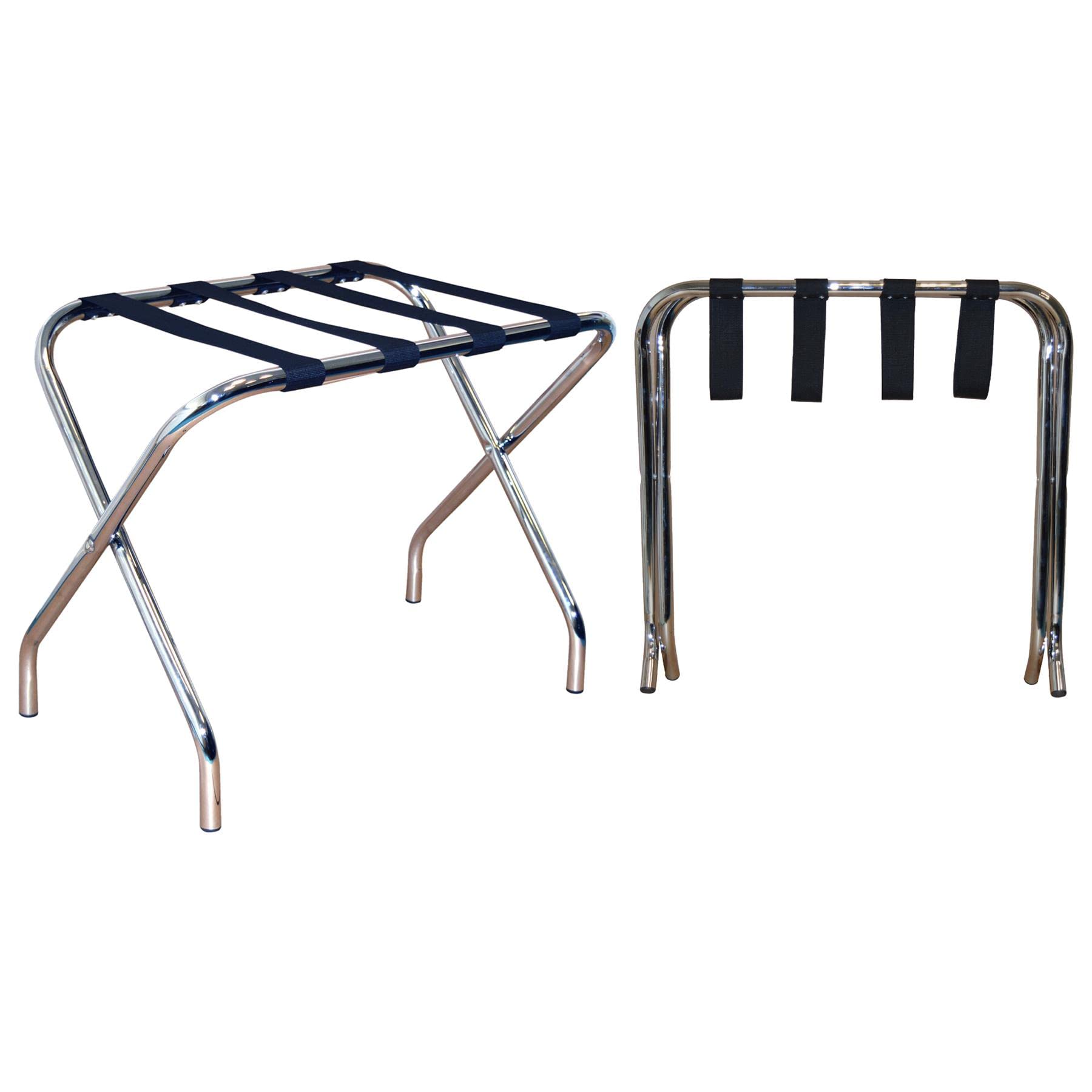 Harbour Housewares Folding Metal Luggage Racks - Chrome - Pack of 2 - Portable Folding Single Tier Home Bedroom Suitcase Foldable Suit Case Holder Travel Chest Storage Stand