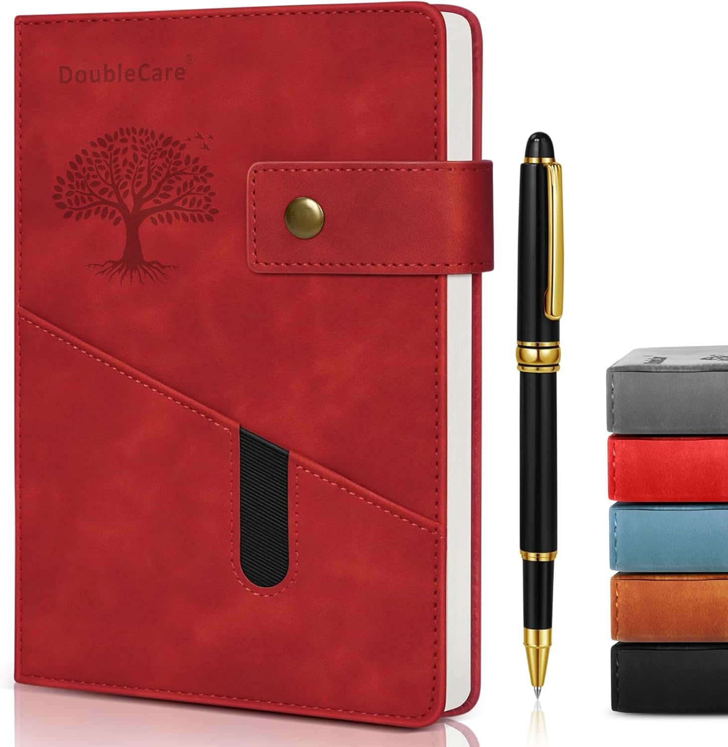DoubleCare A5 Notebook Lined Journal with Divider, Large Hardcover Leather Journal with Pockets, 100gsm Thick Notepad, Ruled Notebook with Pen School Supplies Office — image 1