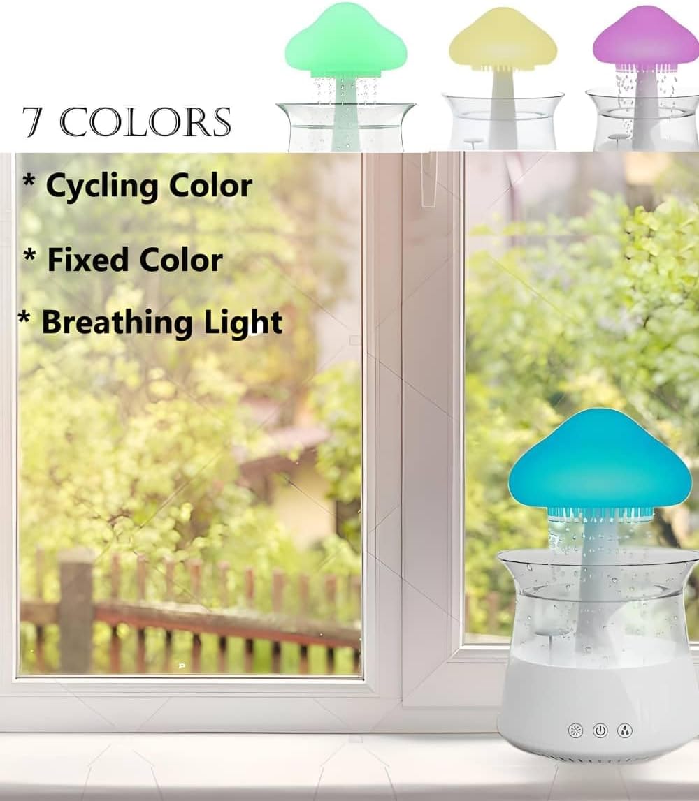 Rain Cloud Mushroom Humidifier Lamp – Soothing Waterfall Night Light with Rain Sounds, Sleep Aid & Relaxation Desk Lamp, Ideal Gift for Kids, Men, Women – Perfect for Birthday, Holiday