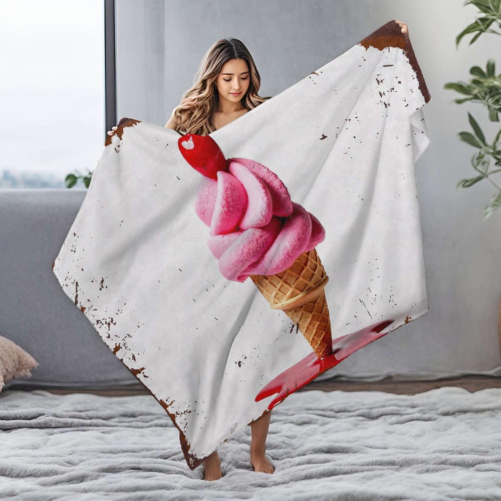 Couverture en flanelle motif glace cerise lit king size 125x150 cm