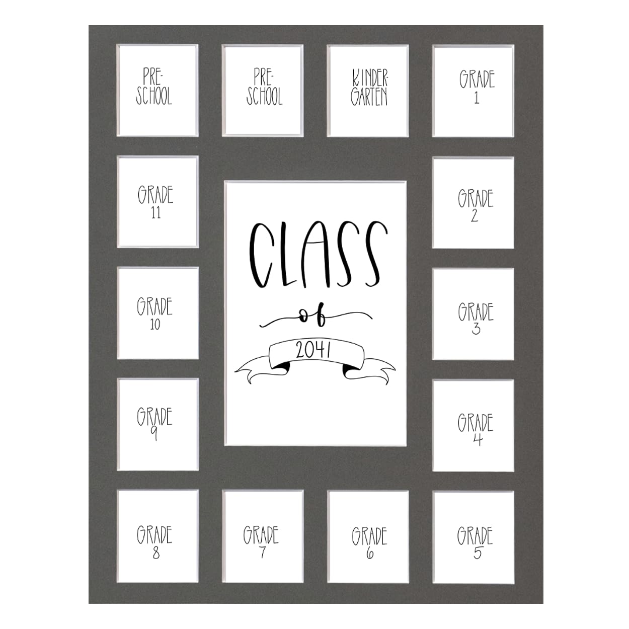 Rustic Red Door Co. RRD Class of 2041 Photo Mat (11" x 14") - Collage Frame for School Pictures Pre-K to 12 Mat - No Frame Grey (15 Photos)