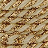 Diamètre : environ 3 mm Ficelle Cordelette 3mm Ficelle de Satin, Viscose Brillante, Décoration, Couture, activité Manuelle, créative, neotrims, Torsade a Deux Fils - coupe au mètre (Or/Ecru)