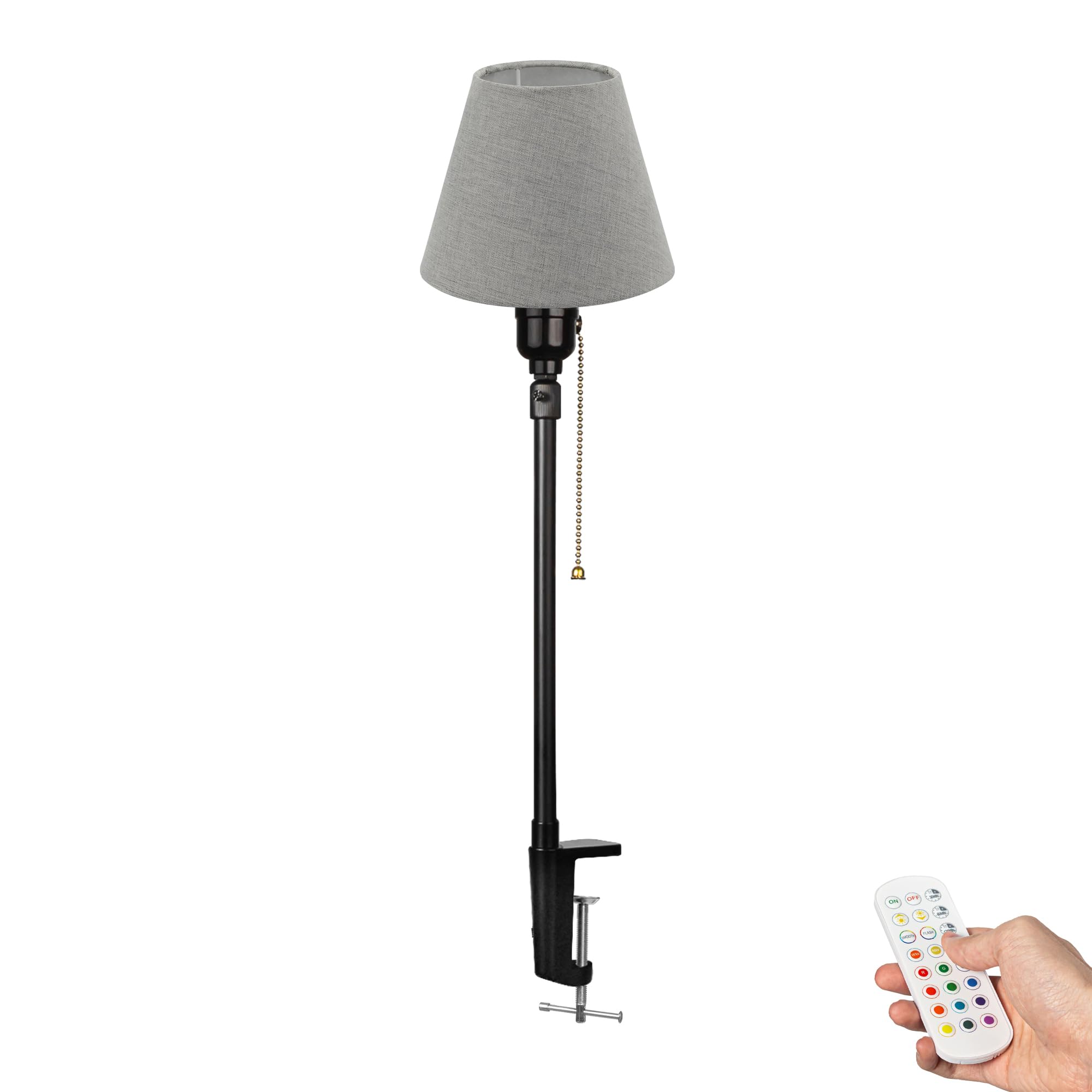 Wiederaufladbar Klemmleuchte mit Fernbedienung, Einstellbare Höhe Clip auf Schreibtisch Leselampe,Graue Dimmbar Clamp Nachttischlampe mit Flexarm für Nachttisch Schreibtisch- DZ0031