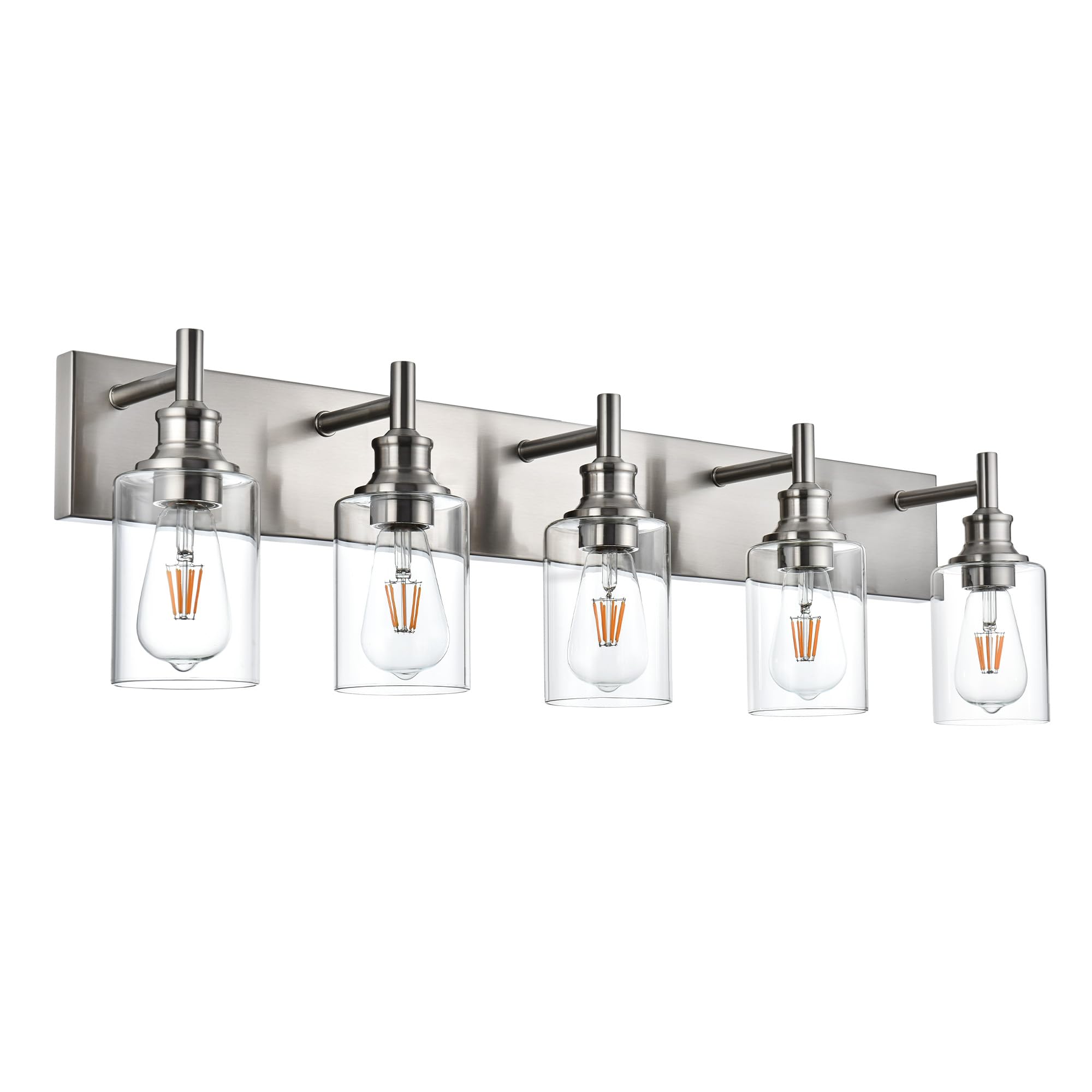 Wanluce 5 Light Bathroom Vanity Lights Brushed Nickel Bathroom Lighting Fixtures Over Mirror, Industrial Wall Lighting Fixture with Clear Glass Shades for Bedroom Living Room, E26 Socket