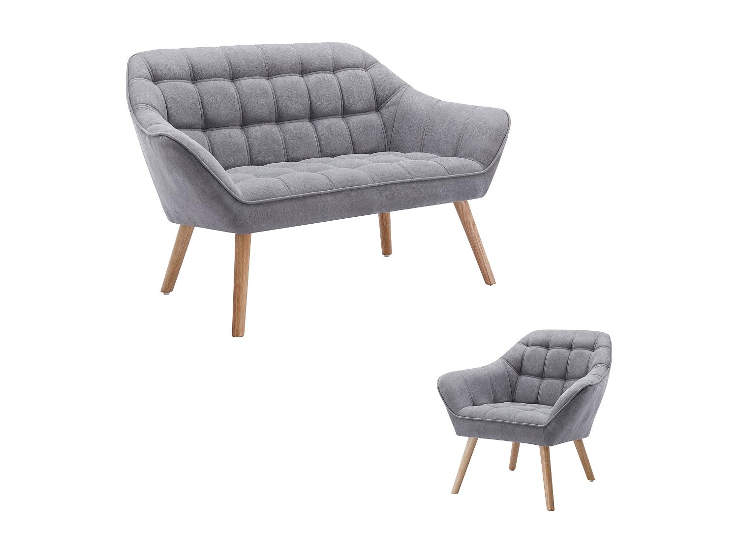 Vente-unique - Canapé 2 Places et Fauteuil en Tissu Gris Caserta