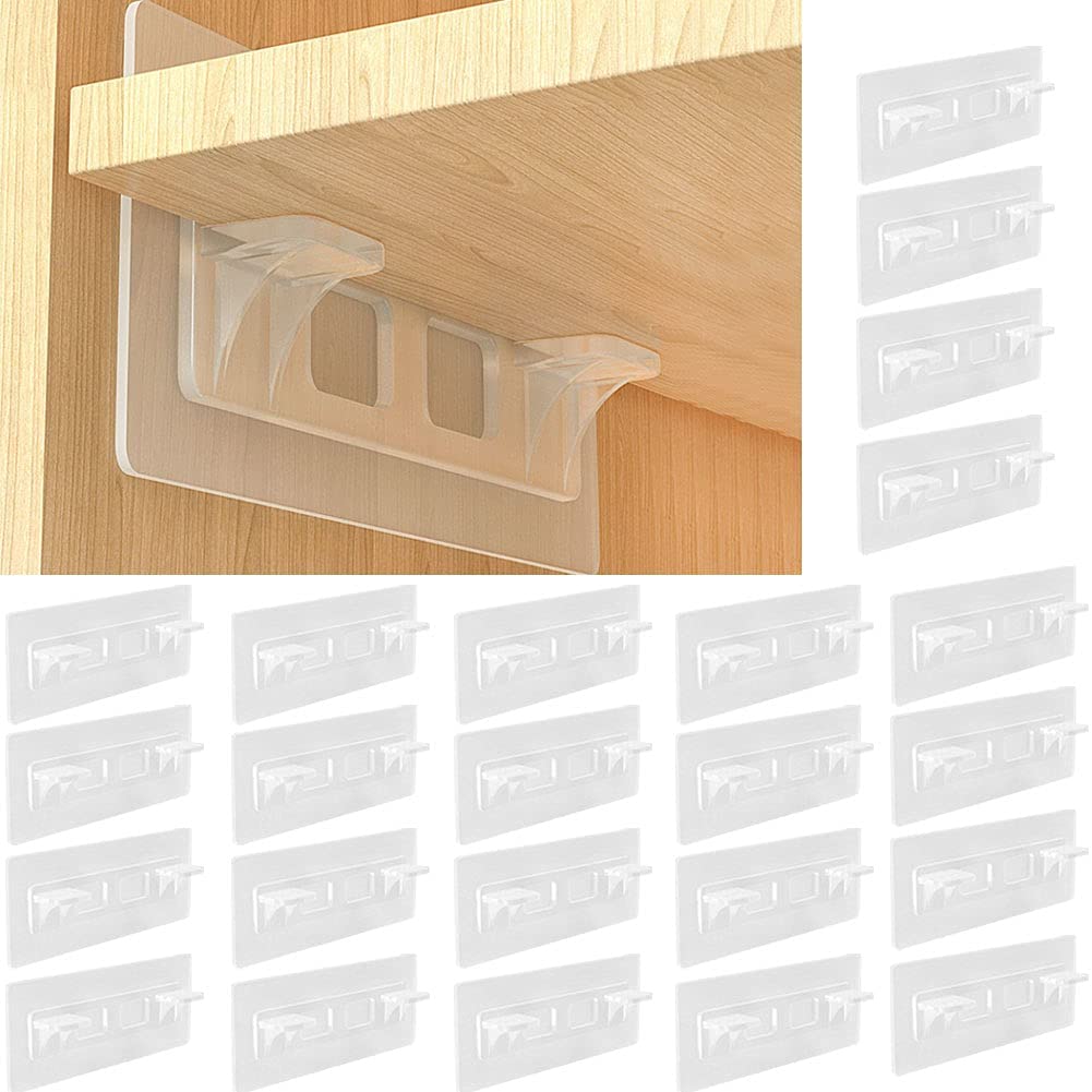 MAKINGTEC Punch Free Shelf Support Pegs, 24 Pcs Clear Self Cabinet Adhesive Shelves Clips, Strong Shelves Support Holder Pin for Closet, Brackets, Clapboard Layer
