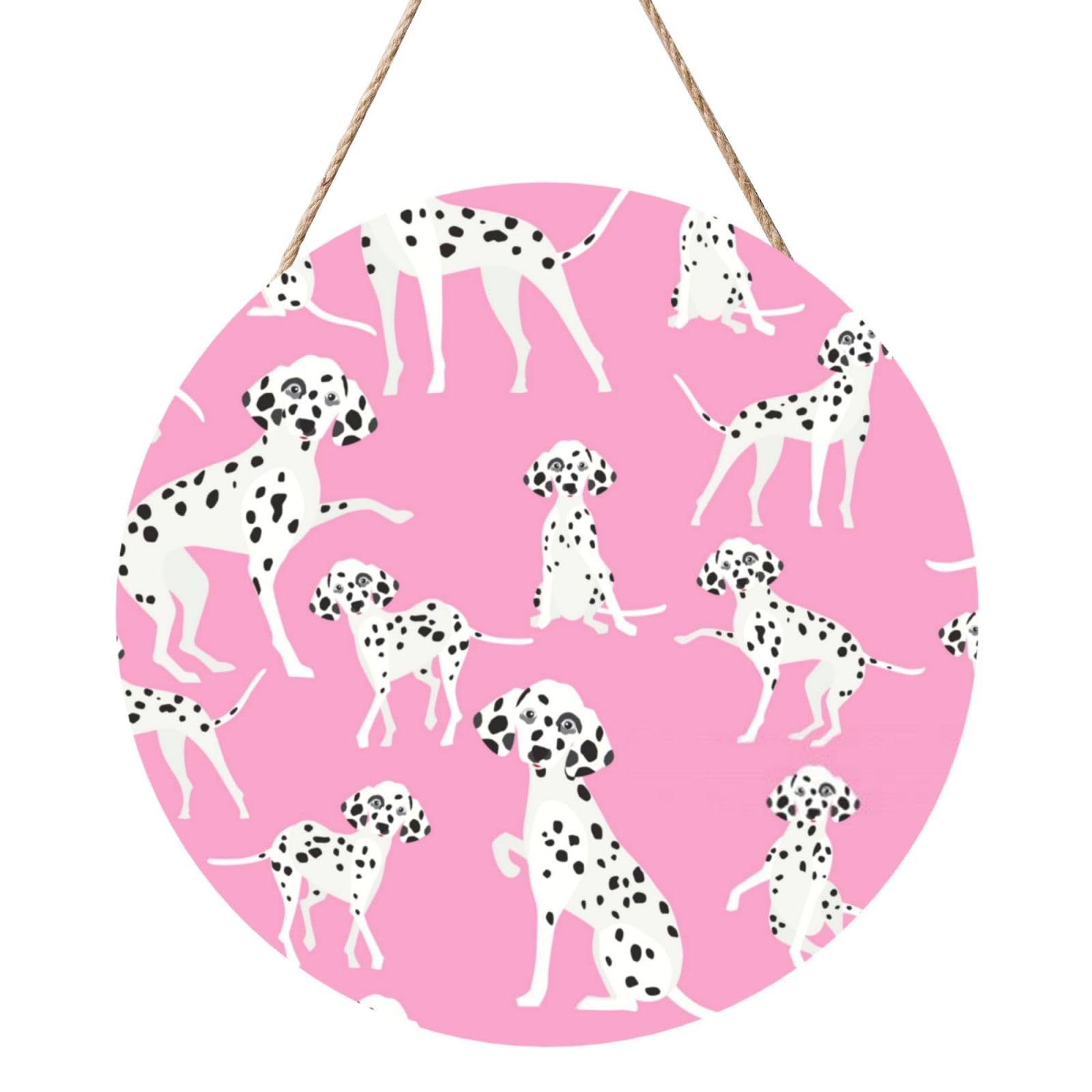 InOmak Cute Dalmatian Dog, Round Wood Panel Painting 12 in, Wall Hanging Painting For Home