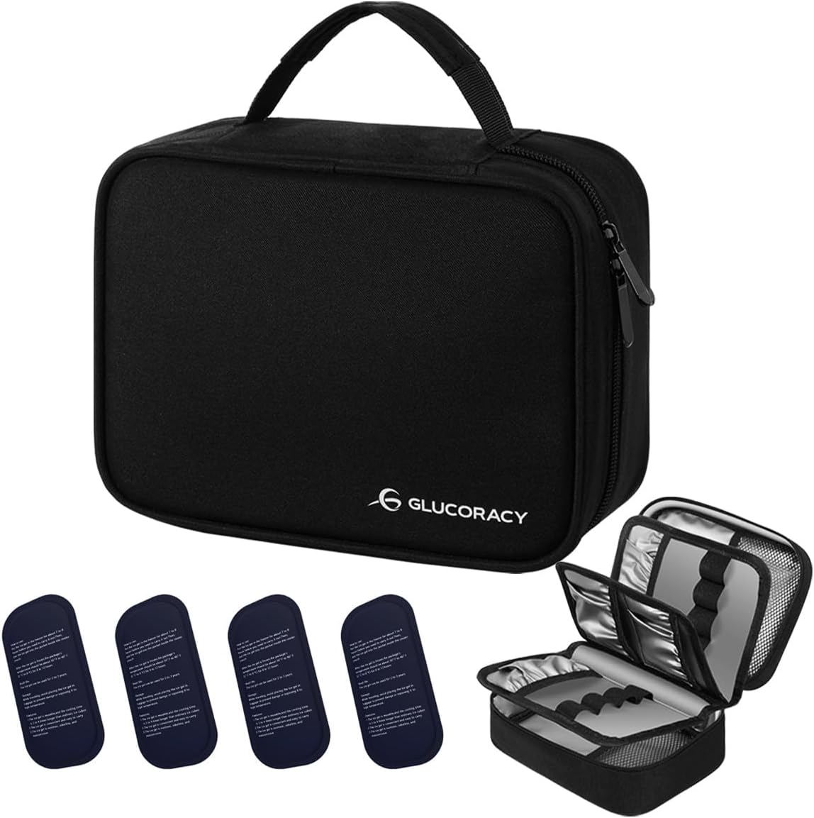 Glucoracy Insulin Cooler Travel Case, Large Medication Cooler Bag with 4 Reusable Ice Packs for Insulin Pens and Diabetic Supplies, Diabetic Care Kits Organizer with Handle Design, Blue