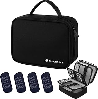 Glucoracy Large Insulin Cooler Travel Case,Medication Cooler Bag with 4 * 160g Reusable Ice Packs for Insulin Pens and Diabetic Supplies, Diabetic Care Kits Organizer with Handle Design, Black