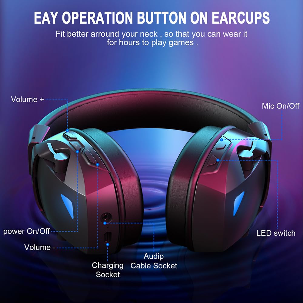 Cuffie da Gioco Microfono Wireless con Cancellazione del Rumore Surround 3D per PC Spugna Traspirante Driver da 50 Mm Leggero Durevole Durata della Batteria di 36 Ore (#2)
