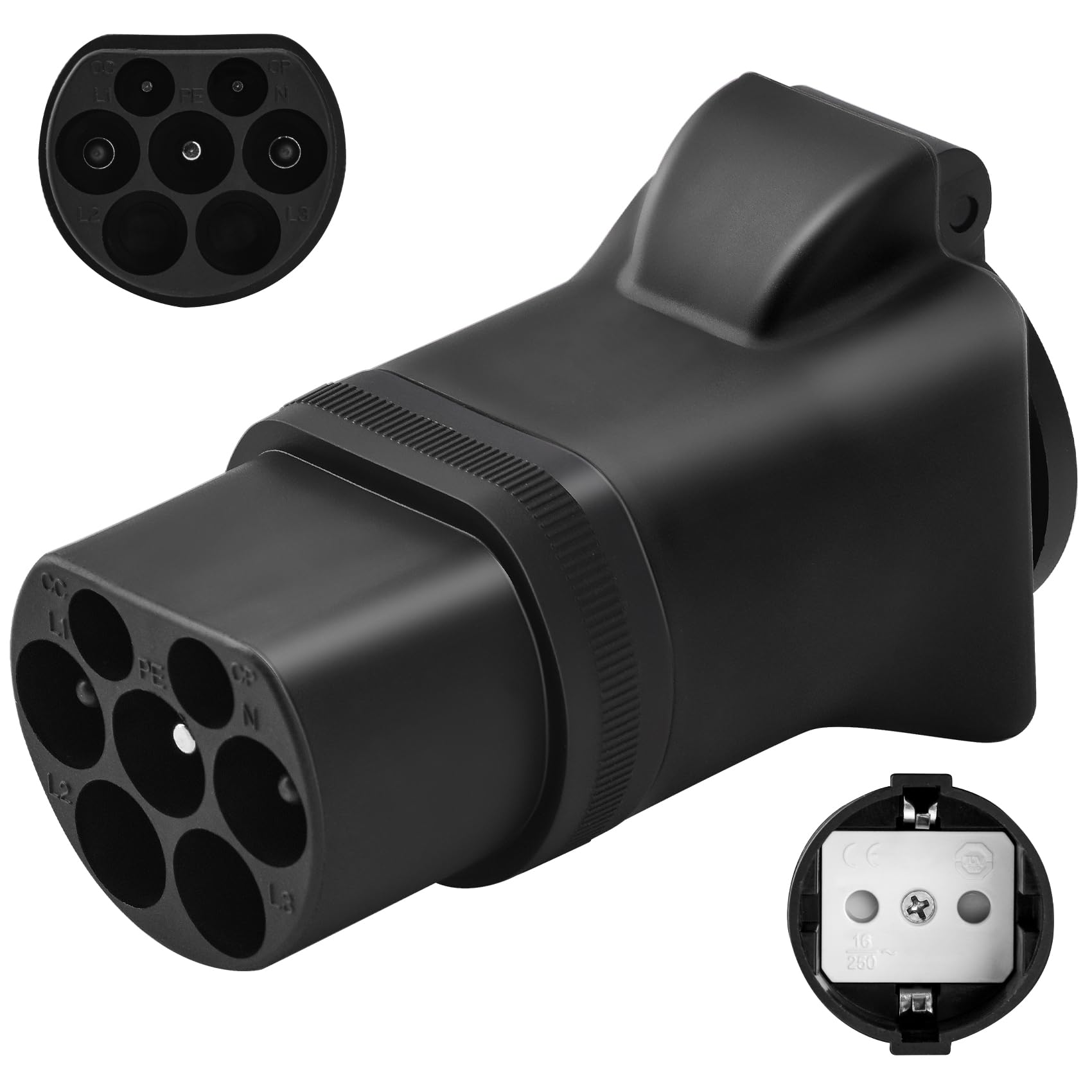 JULIK Adaptateur Type 2 vers Schuko 16A - 3.5kW (220V) – Convertisseur de Borne/Chargeur Type 2 en Prise Schuko – Alimentation pour Voitures Électriques, E-Vélos, Équipements (Noir)