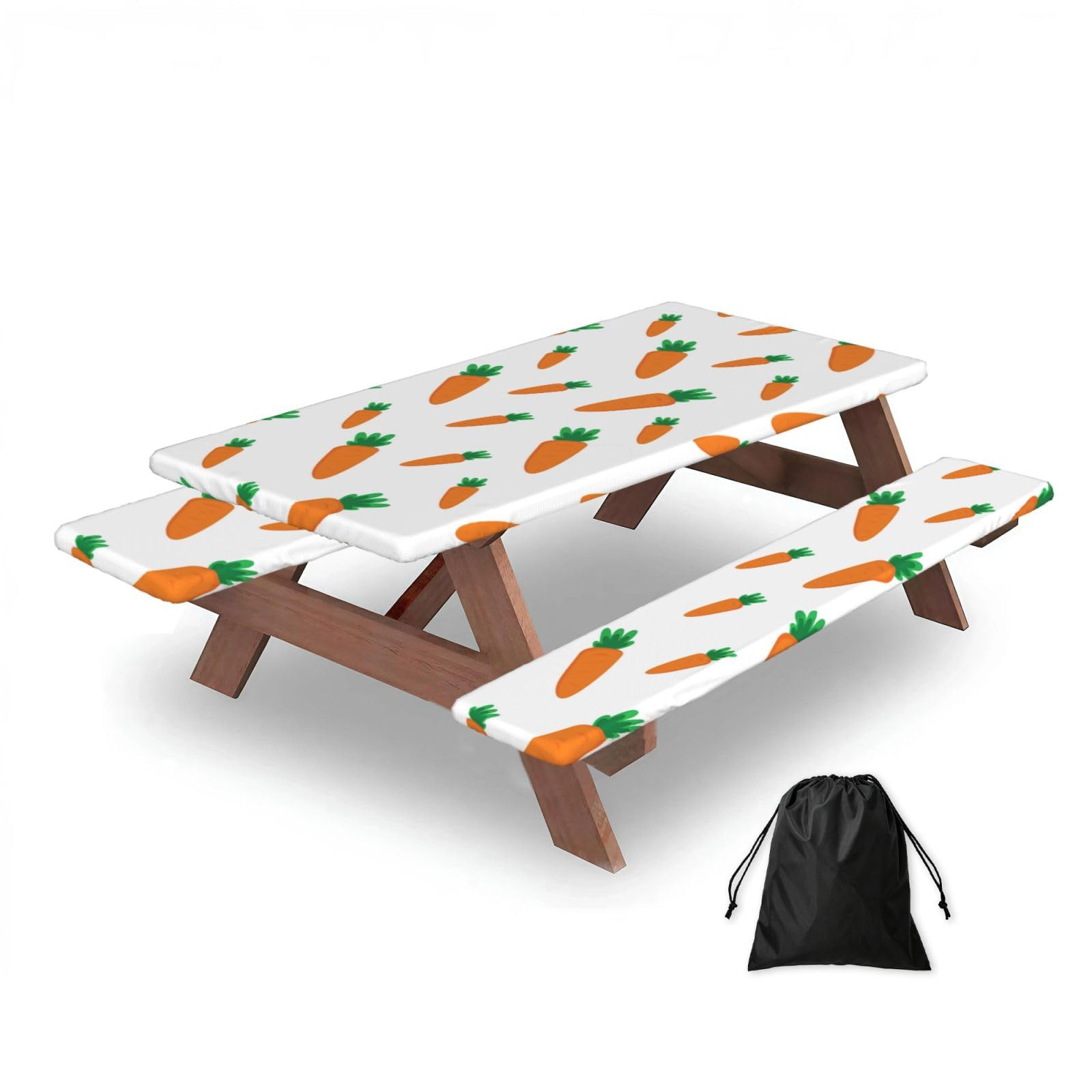 Dopklna As Picture Watercolor Carrots Pattern, Picnic Table Cover With Bench Covers -Waterproof Elastic Fitted Tablecloth For Garden Camping Patio 76X152cm