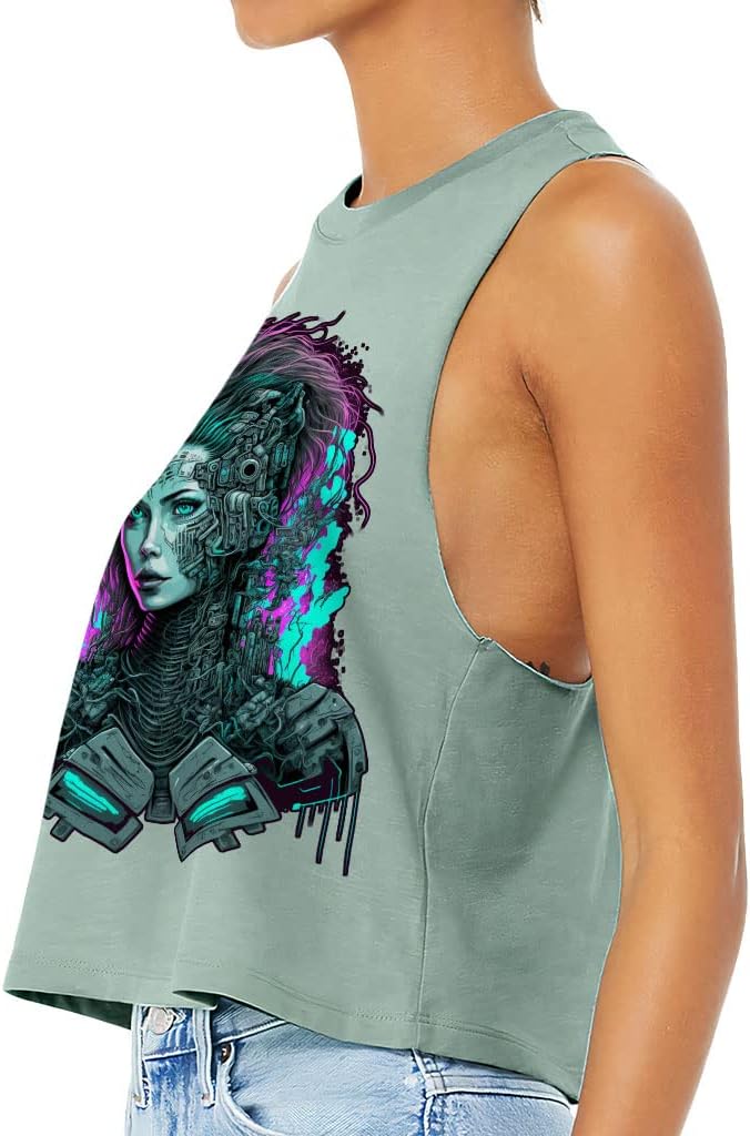 Girl Robot Racerback Cropped Tank - Cyborg Women's Tank - Cool Tank Top