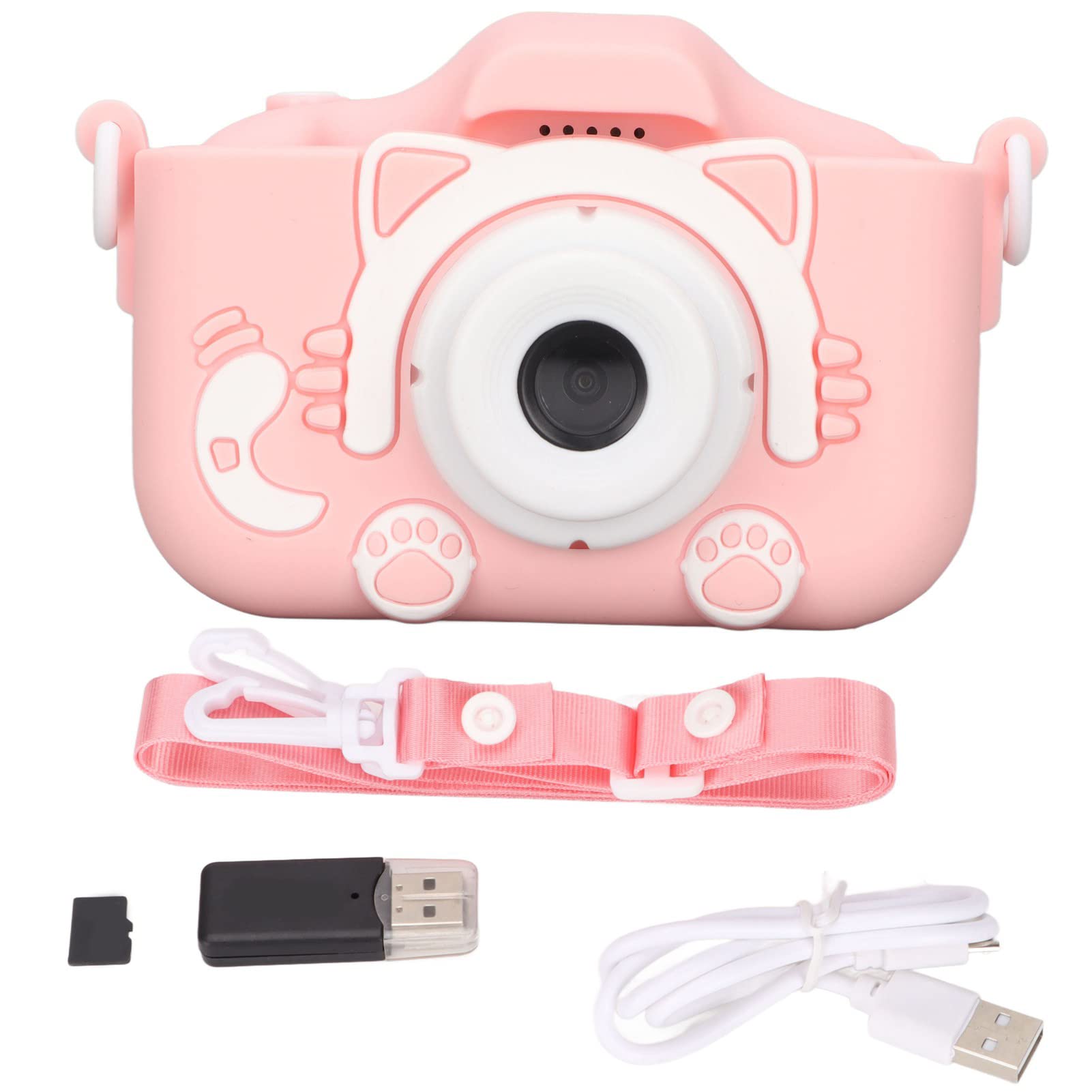 Cyfrowa kamera wideo dla dzieci z funkcją MP3, wbudowanymi grami edukacyjnymi, materiałem silikonowym, prezentem na Boże Narodzenie Urodziny(Pink with memory card and card reader)