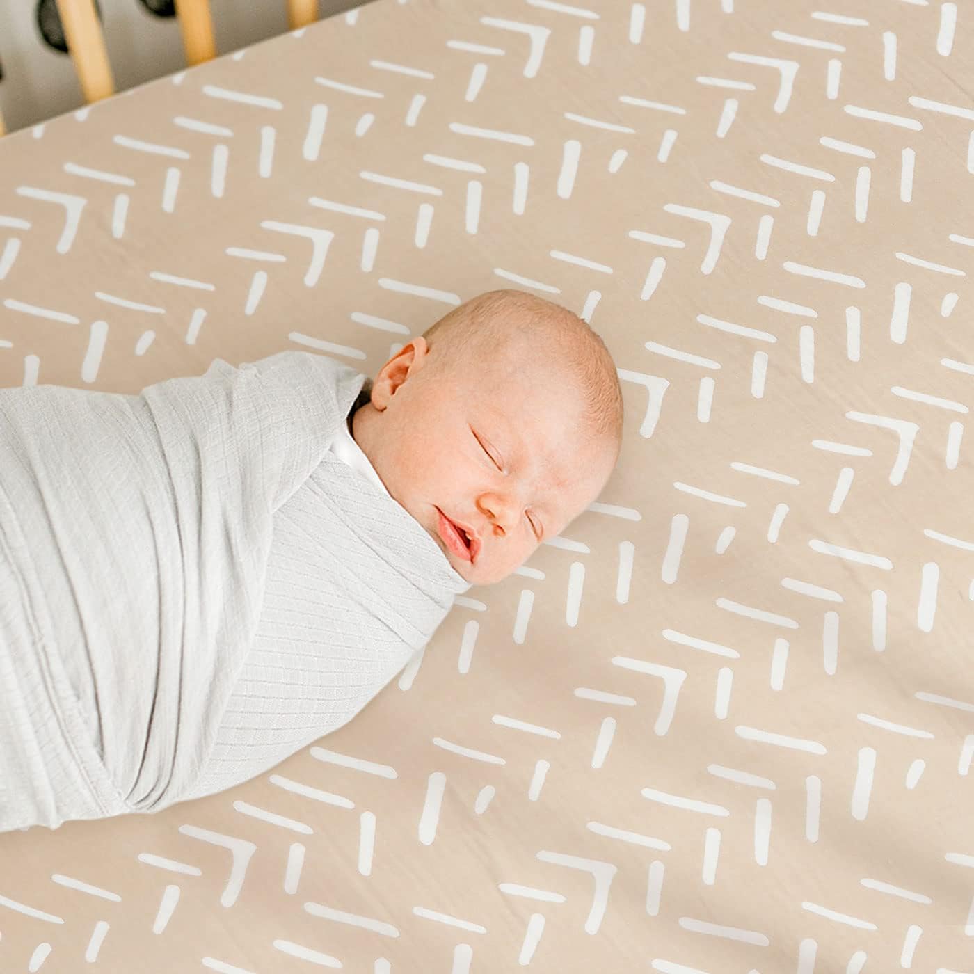 GRSSDER Soft Muslin Crib Sheet 2 Pack, 100% Cotton Crib Sheets for Boys and Girls, Fit Standard Crib Mattresses 52" x 28" Safe and Snug, Taupe/Stripe