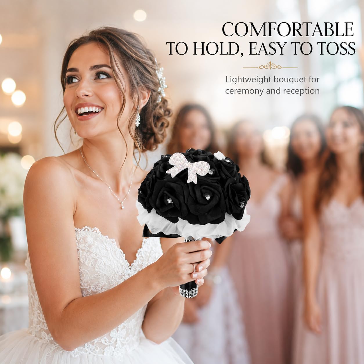 MAGICLULU Elegant Black Bridal Wedding Bouquet with Chic Artificial Foam Flowers, Artificial Holding Flowers for Brides and Bridesmaids, Ideal for Weddings, Parties, 9.44X6.29X6.29in : Home & Kitchen