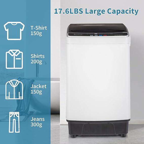 Full Automatic Washing Machine, 17.8 Lbs Top Load Portable Washer with Drain Pump, 10 Wash Programs 8 Water Level Washer and Dryer Combo, 2 in 1 Washer and Dryer for Apartments, RV, Camping