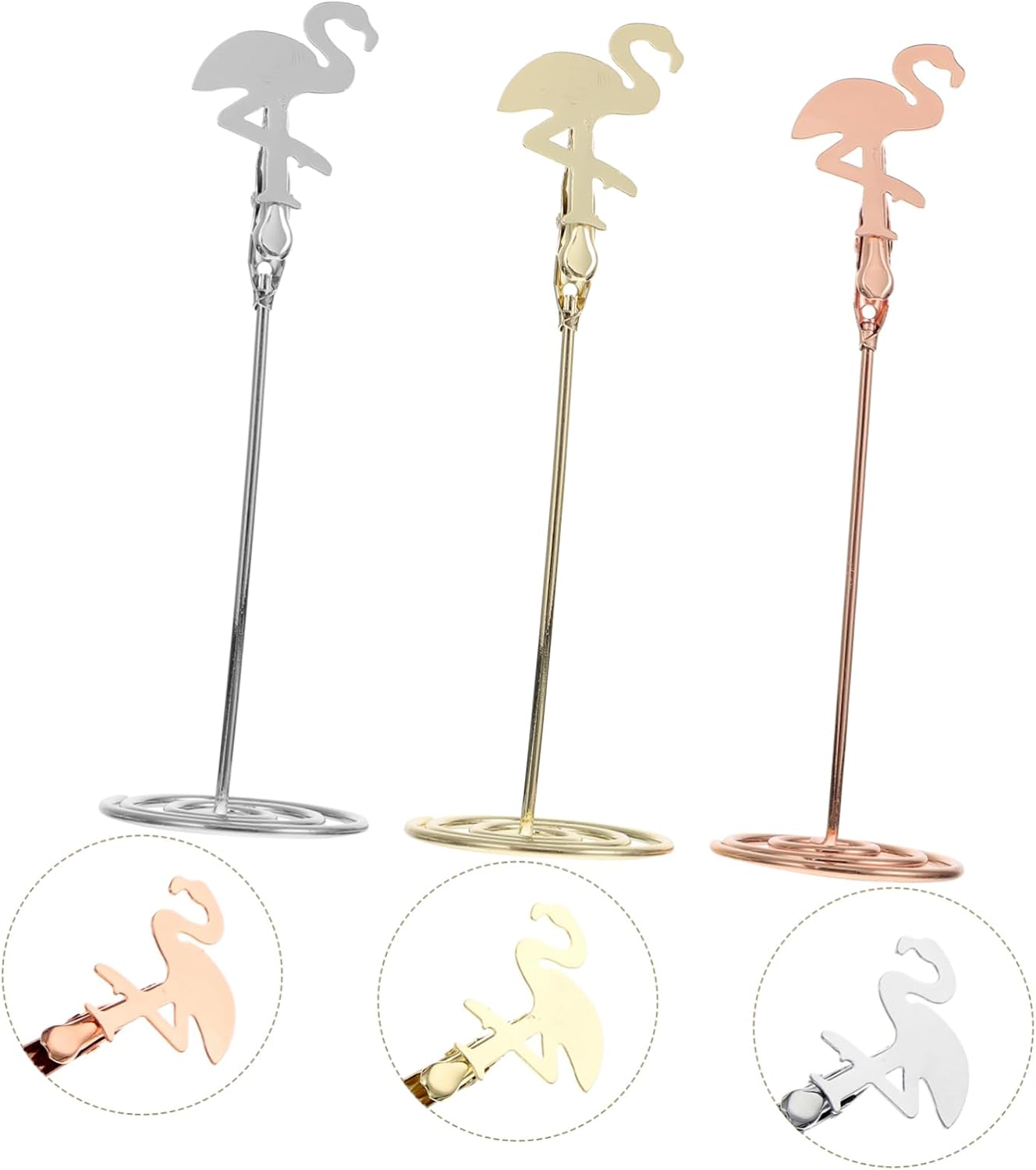 3pcs Flamingo Shape Photo Clips Tabletop Cards Holder for Wedding Decorations