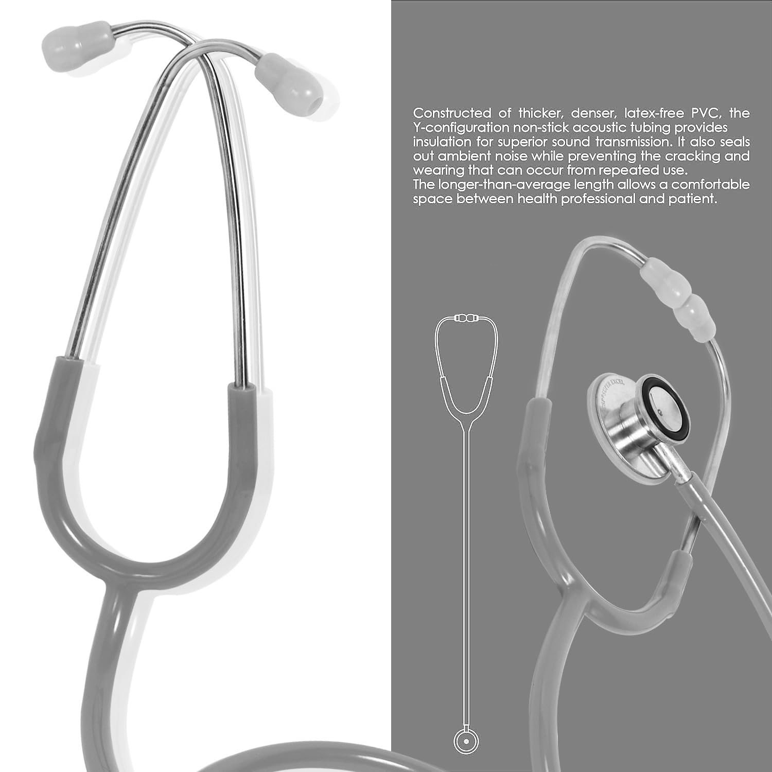 RCSP Aluminium Stethoscope for doctors and Medical students | light weight Acoustic Stethoscope grey 2