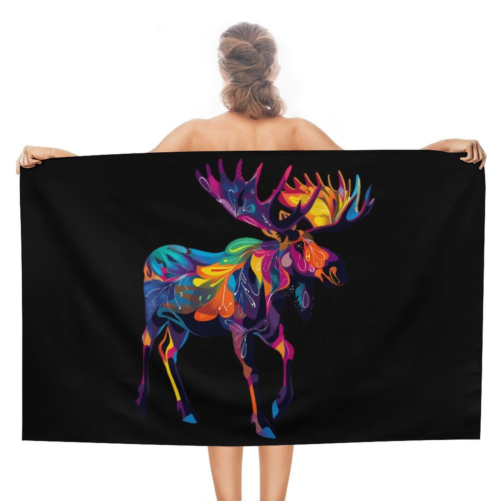 CGSBNGHA Colorful Canadian Moose Abstract Paint Wildlife Beach Towels Soft Bathroom Bath Pool Swim Towels for Women Men