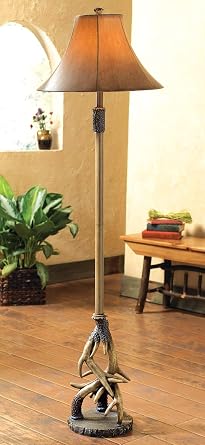 BLACK FOREST DECOR Antler Floor Lamp with Faux Leather Shade 16" Dia.x62 H