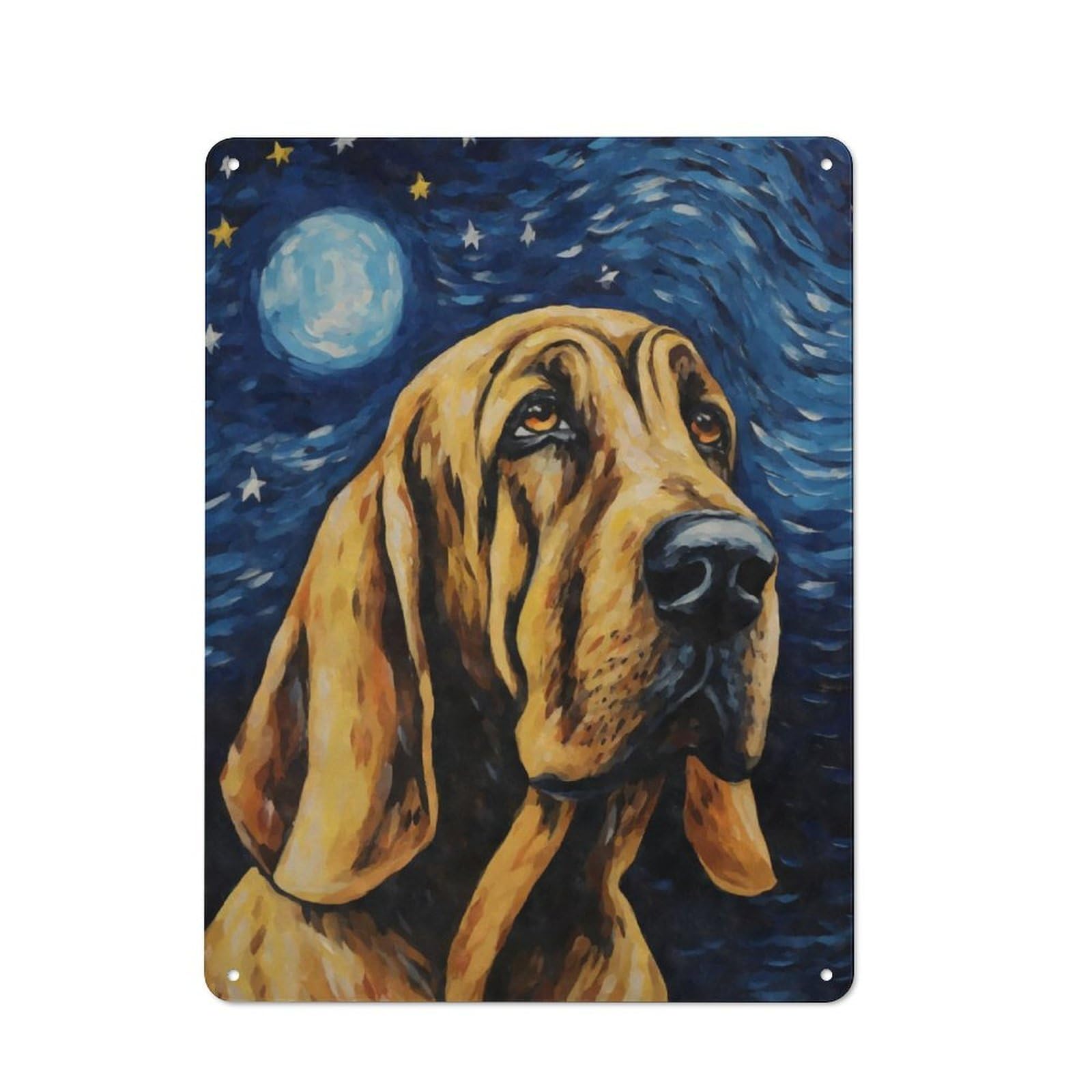 Junmoney Bloodhound Starry Night Vintage-Inspired Tin Sign 40X30cm For Garage Or Workshop, For Garage, Workshop And Man Cave Decoration