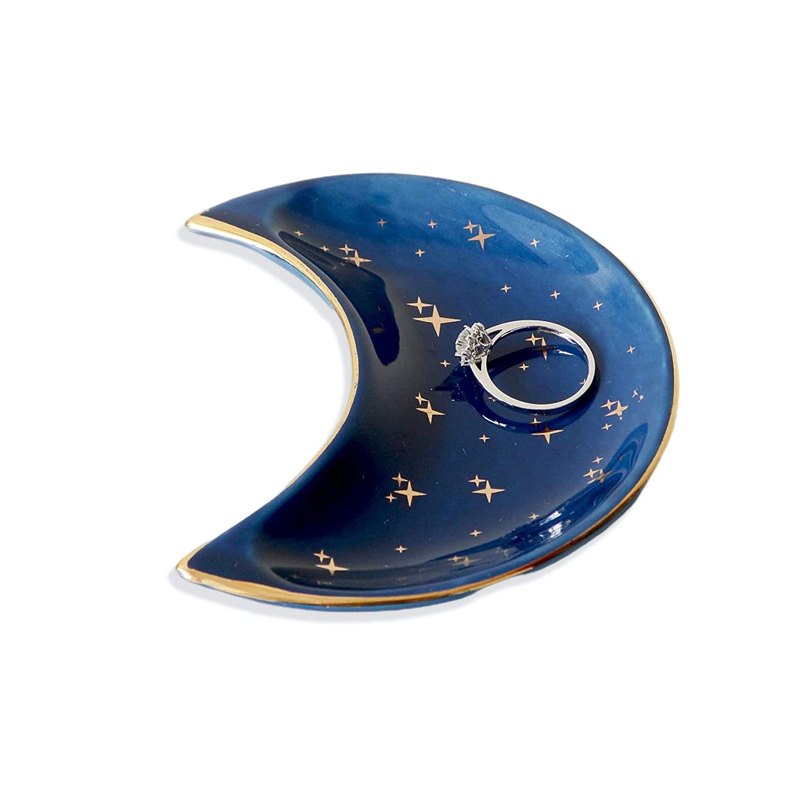 ACAREY Ceramic Jewelry Dish Tray, Moon Ceramic Jewelry Tray for Women Dressing Table Storage Plate, Moon Jewel Trinket Dish Rings Earrings Necklaces Bracelets Holder Organizer for Vanity (blue)