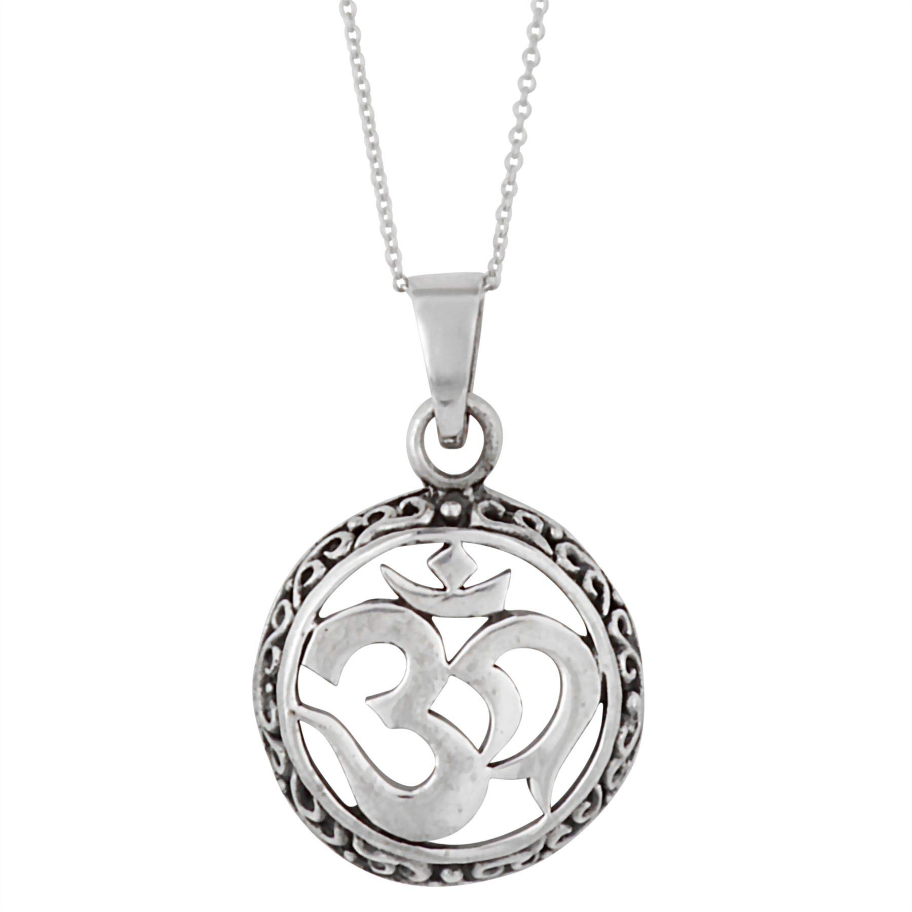 Silverly Collar Medallón Om Aum Plata 925 Hombre Mujer | Colgante Grande Plata Esterlina Ohmios Redondos Cadena 45cm | Collar Símbolo Sánscrito Sagrado Hindú | Regalo Espiritual Meditación Yoga