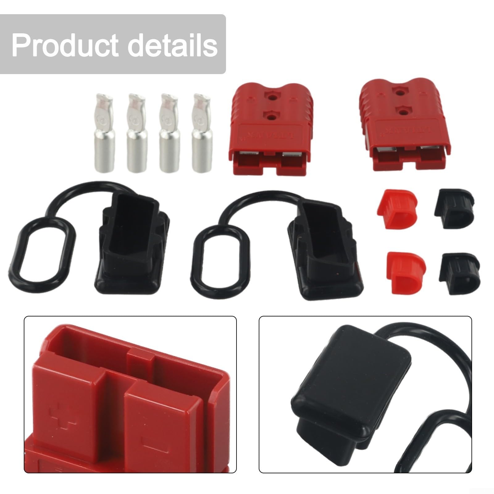 Set di connettori professionali per terminali batteria da 120 A 600 V, 2 pezzi, con coperture protettive per veicoli su larga scala (rosso)