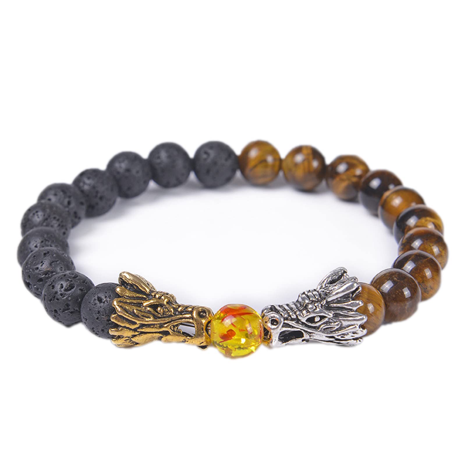 GiwotuGiwotu Natural Black Lava Stone & White Howlite Buddha Dragon Beads Elastic Bracelet for Men and Women Chinese Dragon Jewelry Pretty Gifts Birthday Good Luck Spouse Family Reiki Cure Retro Charm