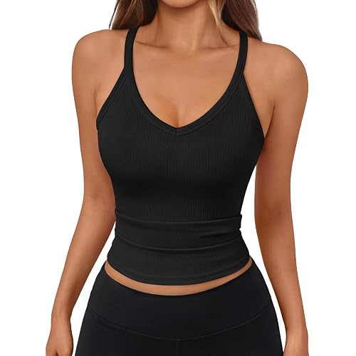 Trendy Queen Womens Racerback Ribbed Tank Tops V Neck Workout Summer Sleeveless Tops