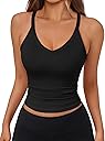 Trendy Queen Womens Racerback Ribbed Tank Tops Soft Stretch V Neck Workout Casual Tops Summer Sleeveless Crop Camisole