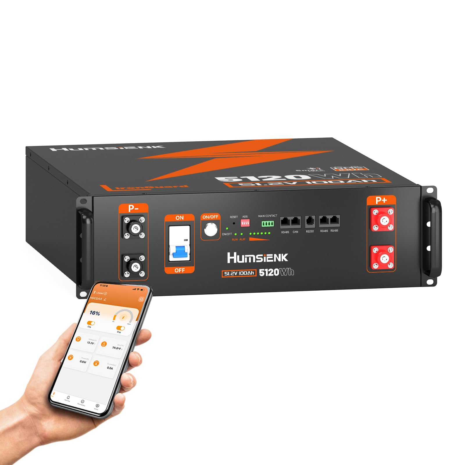 HumsiENK Akumulator LiFePO4 48V 100Ah, 5120Wh, Montaż w Szafie Serwerowej 3U, BMS 100A, Bluetooth, do Systemów Solarnych