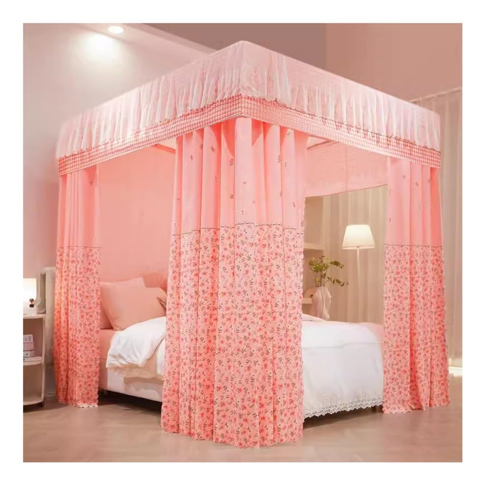 Moustiquaire lit double 1,8 m contre insectes avec support rose