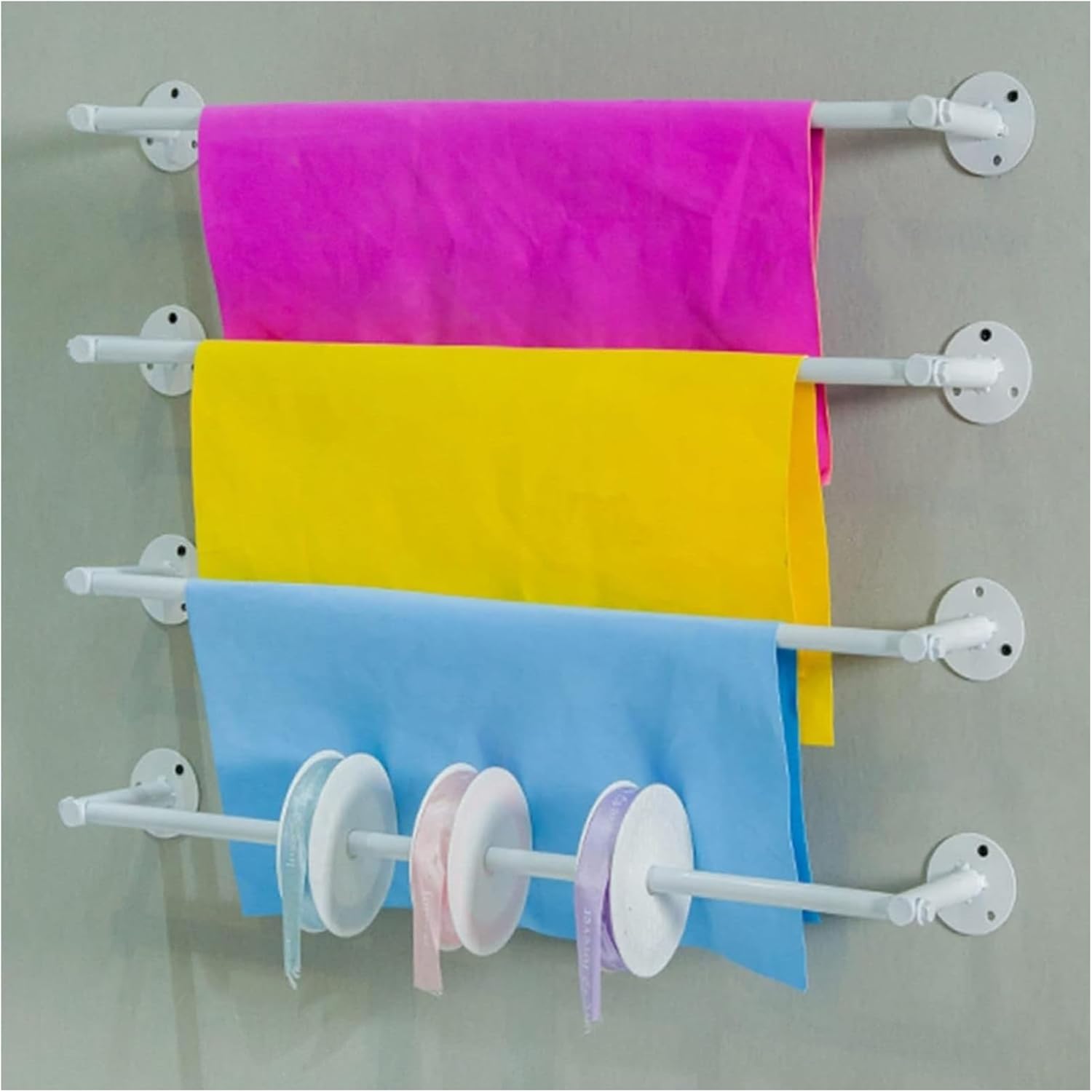 Ribbon Wall Organizer, Unique Wrapping Paper Storage Rack,Easy to Install,Wall Mounted,Display Rack for Clothing for Silk Scarf Fabric Wrapping Paper (Color : Black, Size : L 60CM) (White L 60CM)