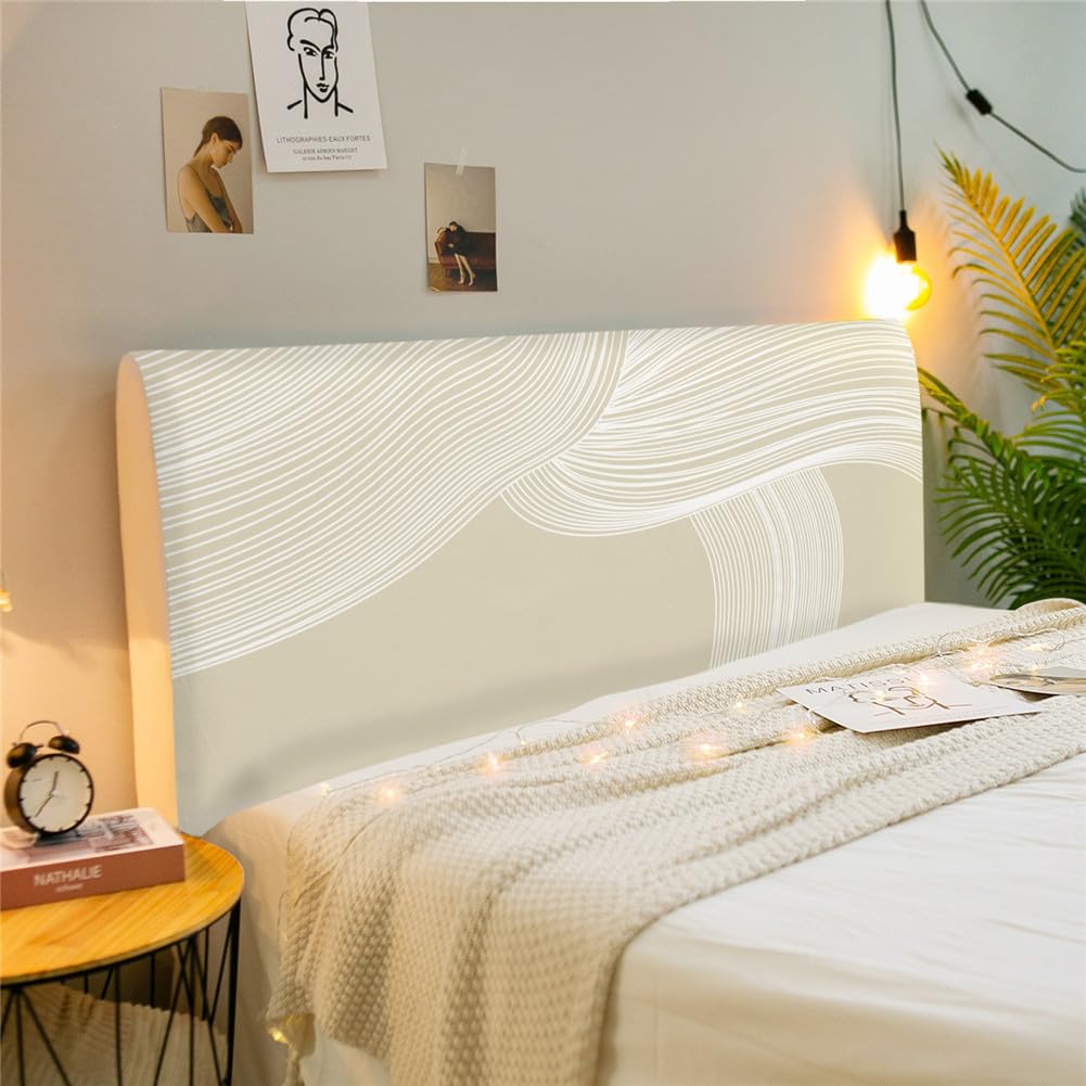 ENEN Funda Cabecero Cama Elástica Universal Cubierta para Cabecero de Cama Lavable Todo Incluido Cubre Protectora de Cabeceros para Cama Doble Bed (150cm,lineas Simples 3)