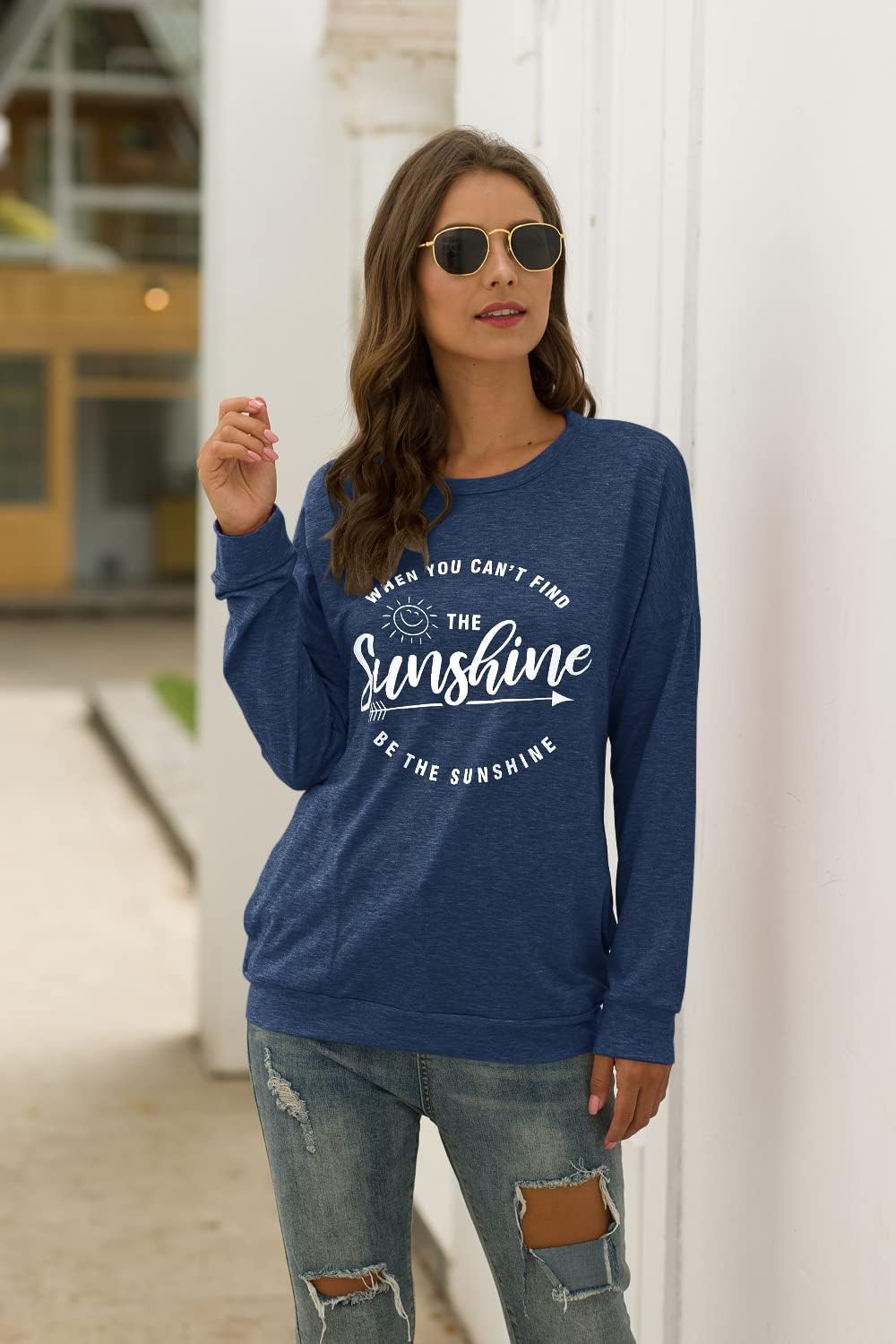 Muicy Womens Sunshine Shirt Casual Long Sleeve Shirt Tops Trendy Loose Fit Sweatshirts Tunic Tops with Pockets - Image 2