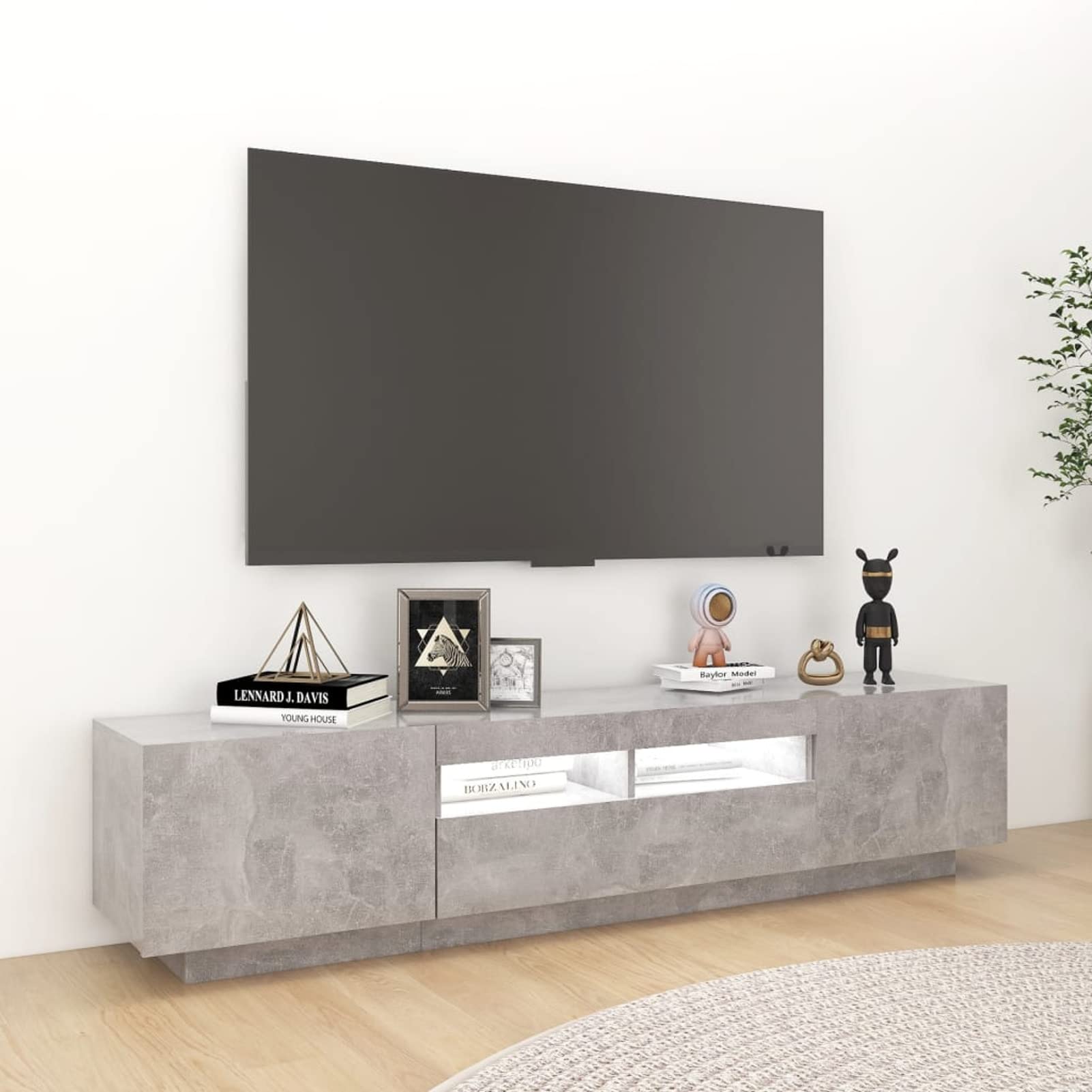 Chusui Stolik pod telewizor ze światłami LED, stół telewizyjny, stolik telewizyjny, stół telewizyjny, meble do salonu, meble do salonu, betonowy szary 180x35x40 cm